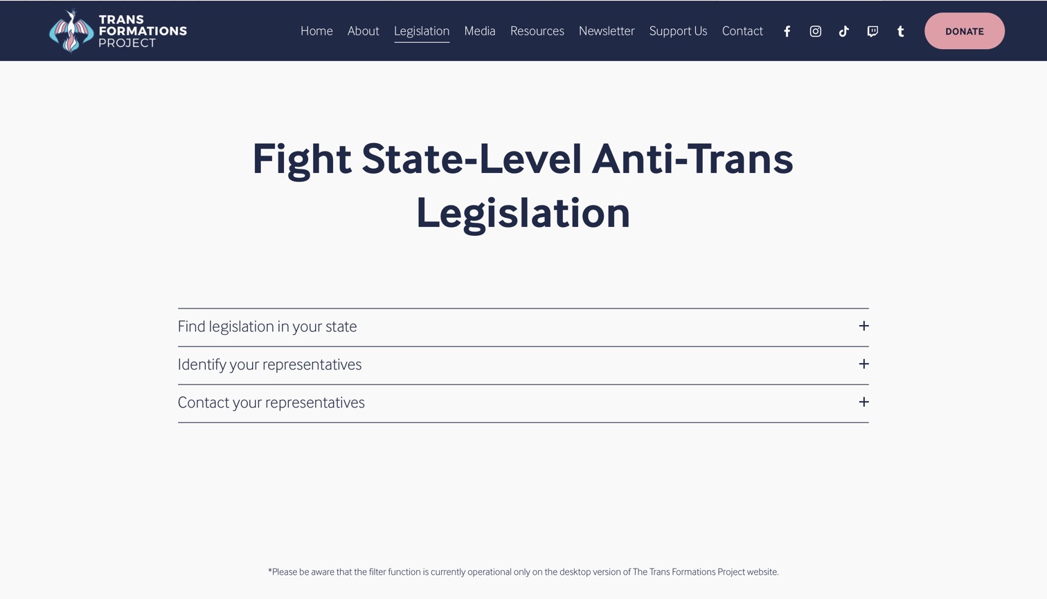 Screen shot of Fight State-Level Anti-Trans Legislation
