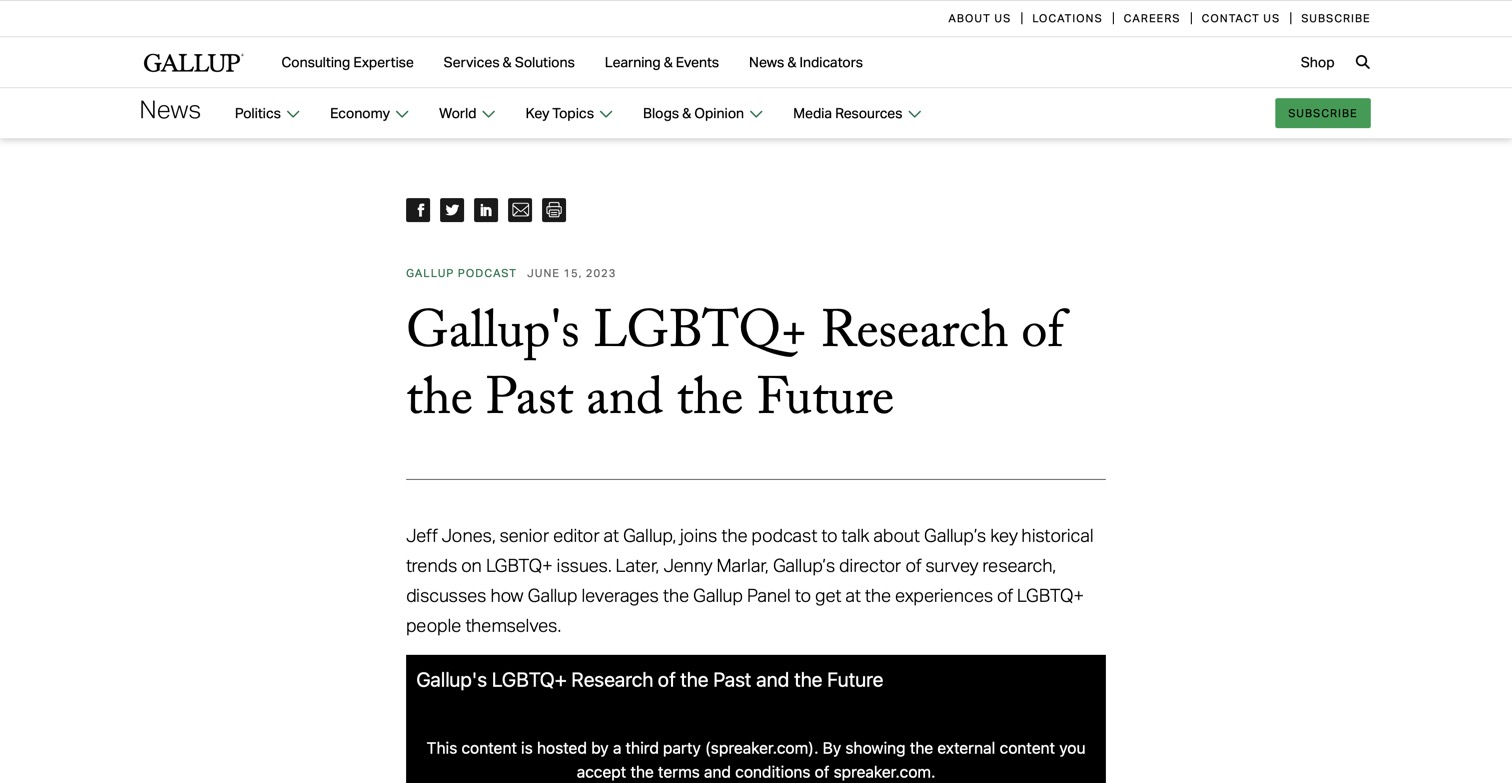 Screen shot of Gallup's LGBTQ+ Research of the Past and the Future