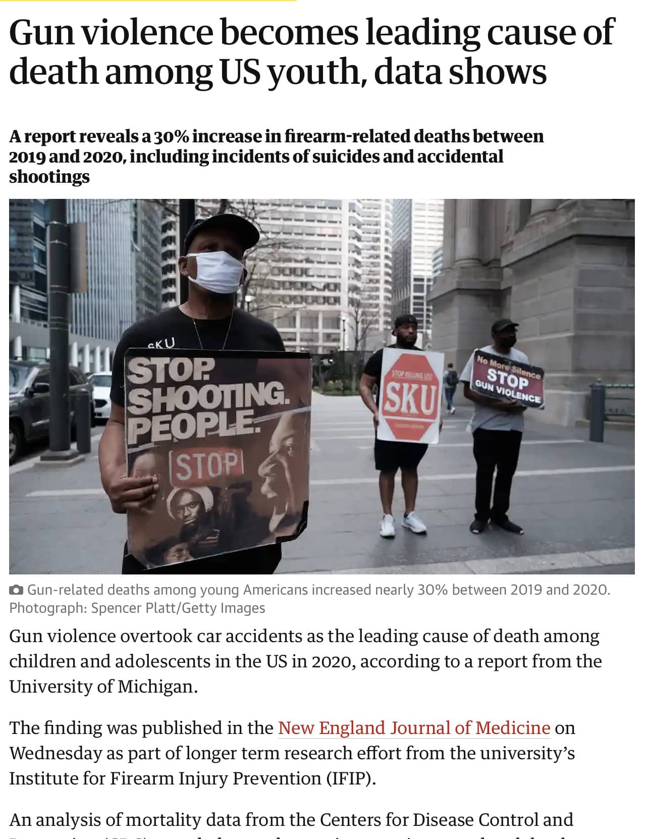 Screen shot of Gun Violence Becomes Leading Cause of Death Among Us Youth, Data Shows