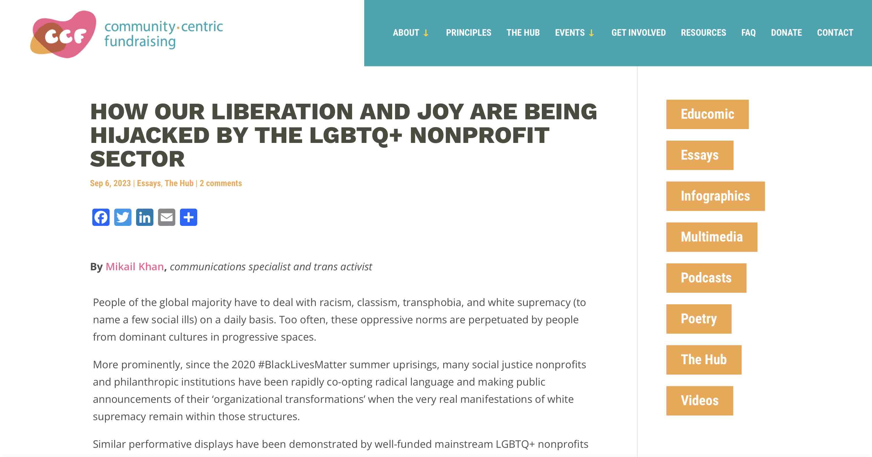 Screenshot of How Our Liberation and Joy Are Being Hijacked by the LGBTQ+ Nonprofit Sector