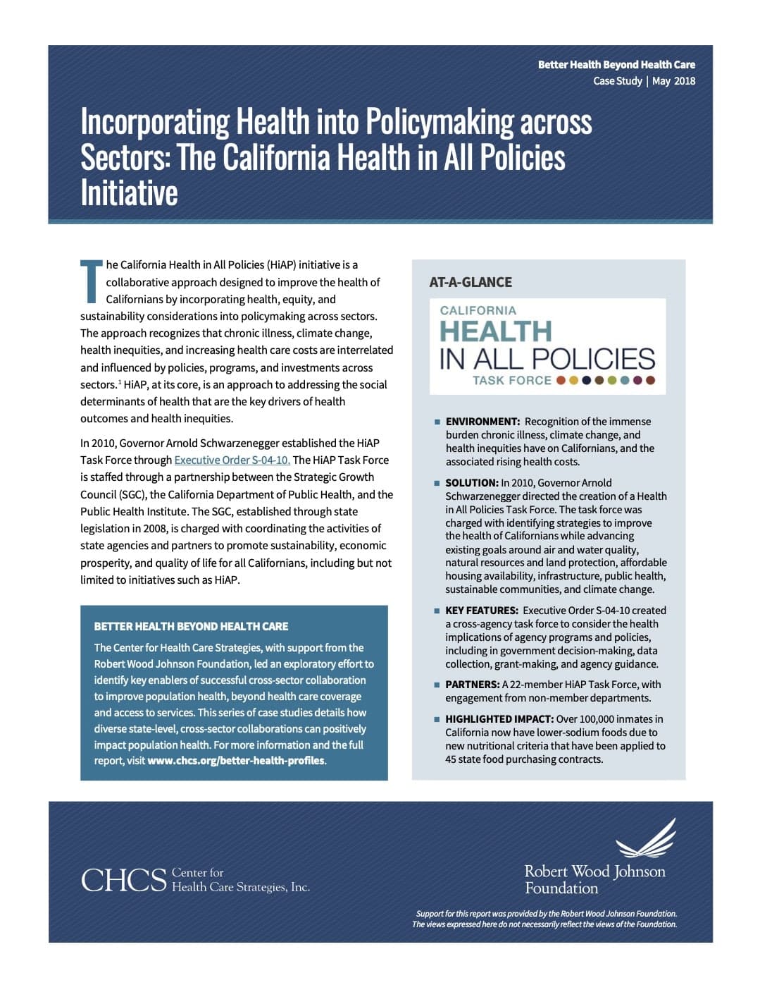 First page of Incorporating Health Into Policymaking Across Sectors: The California Health in All Policies Initiative