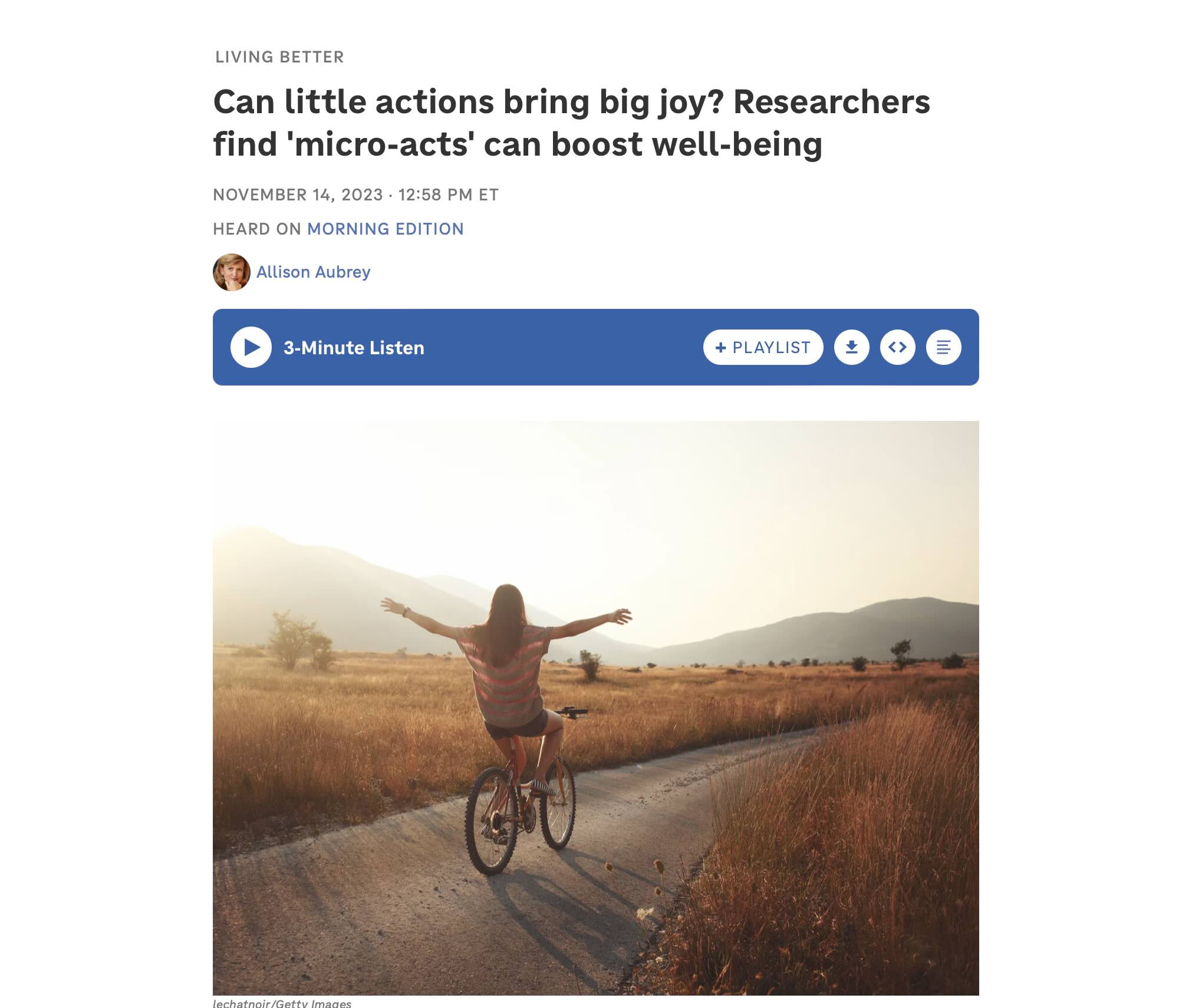 Screenshot of Can Little Actions Bring Big Joy? Researchers Find ‘Micro-Acts’ Can Boost Well-Being