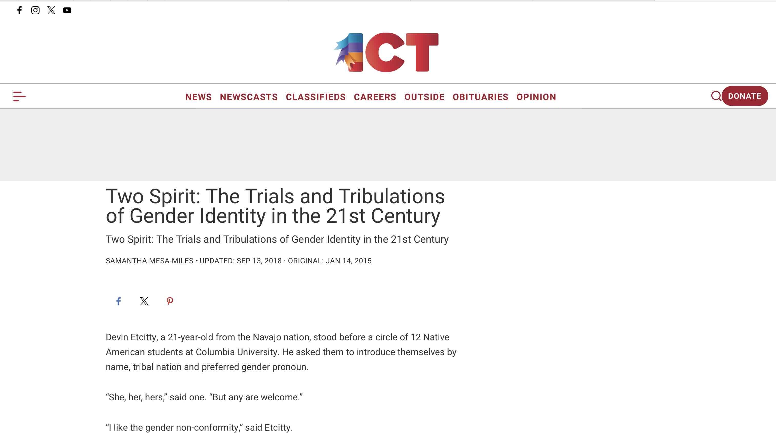 Screenshot of Two Spirit: The Trials and Tribulations of Gender Identity in the 21st Century