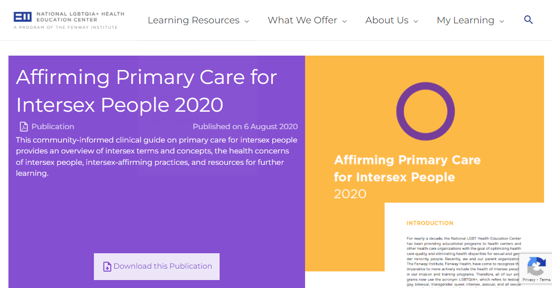 Screen grab of Affirming Primary Care for Intersex People