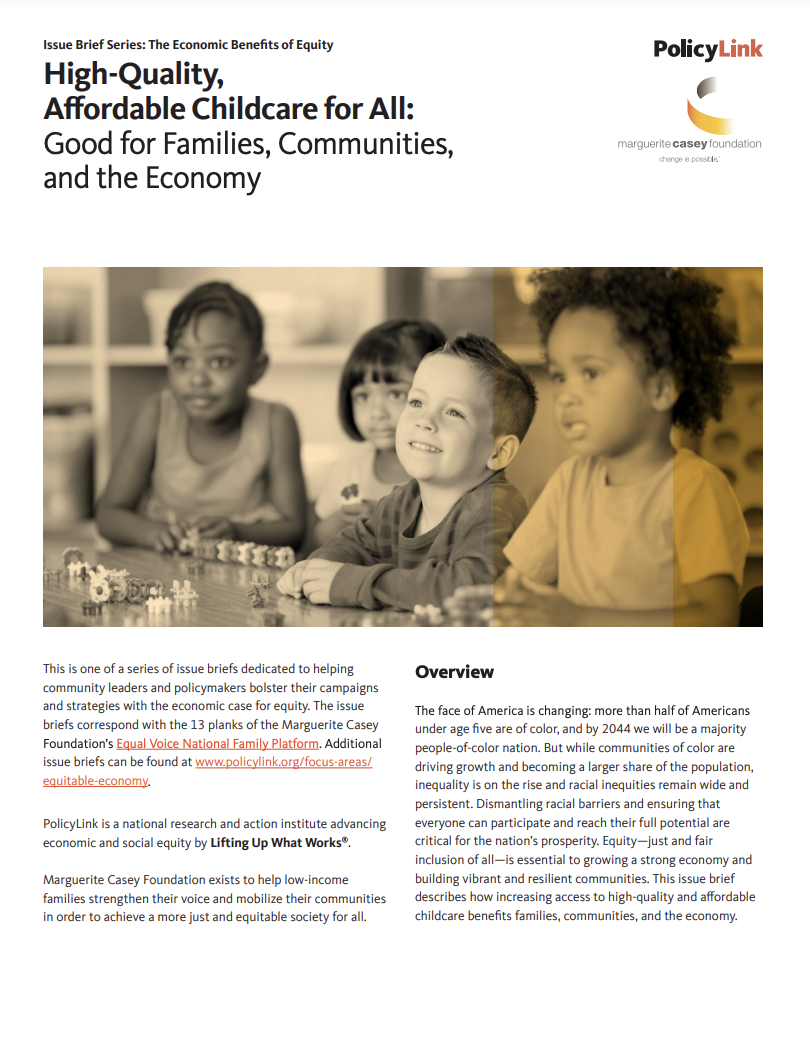 Cover page of High-Quality, Affordable Childcare for All: Good for Families, Communities, and the Economy