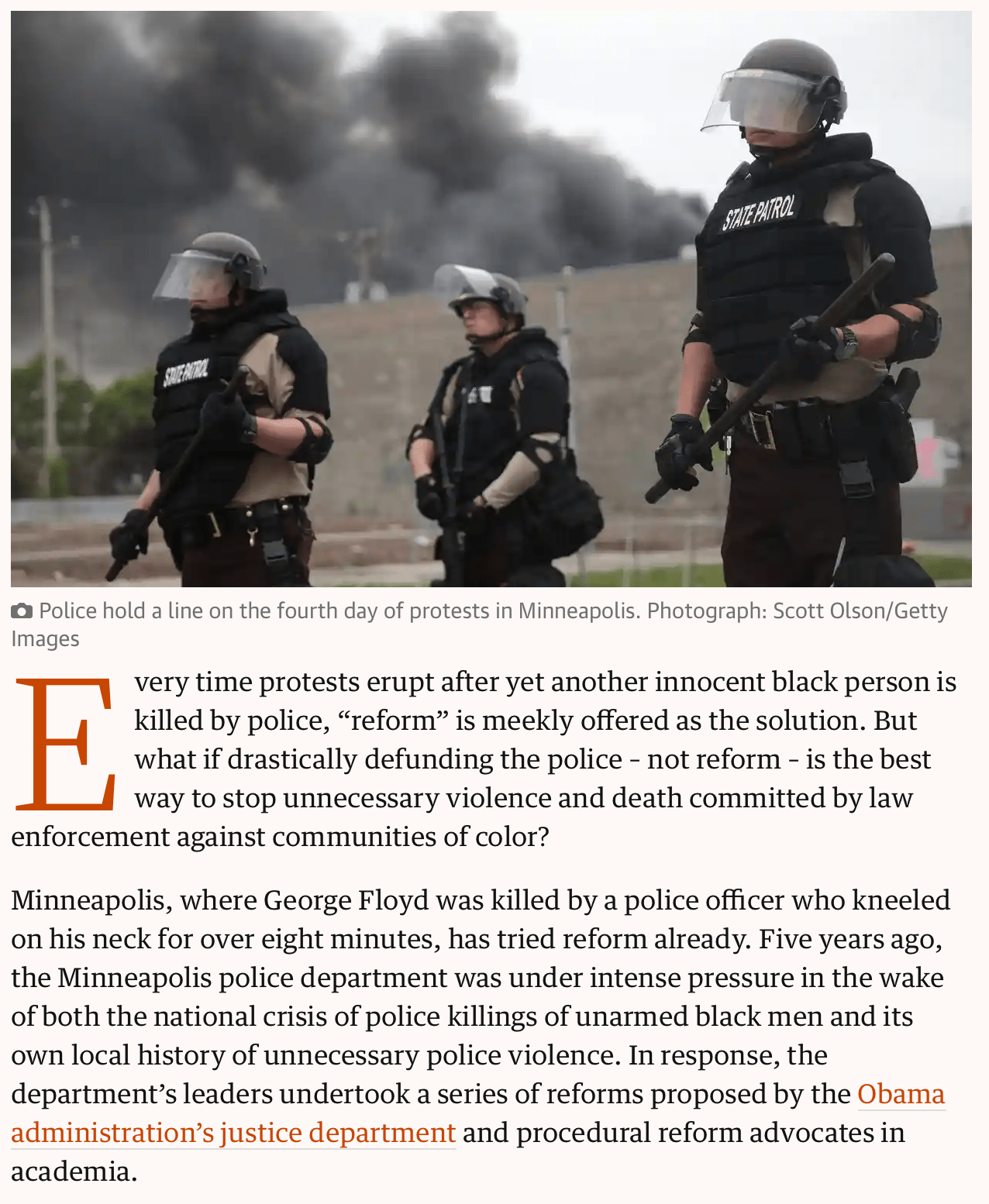 Screenshot of The answer to police violence is not 
