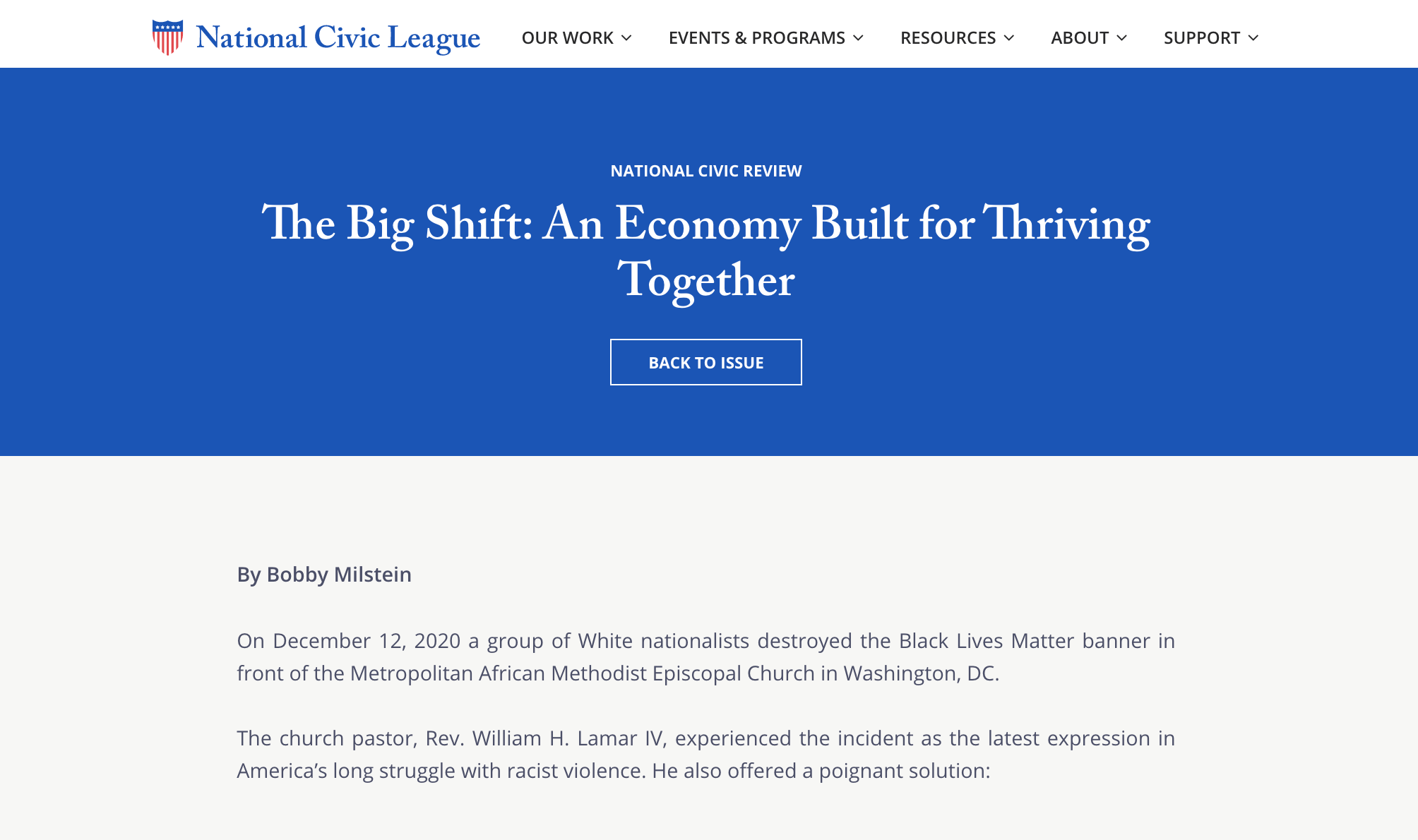 Screen grab of The Big Shift article