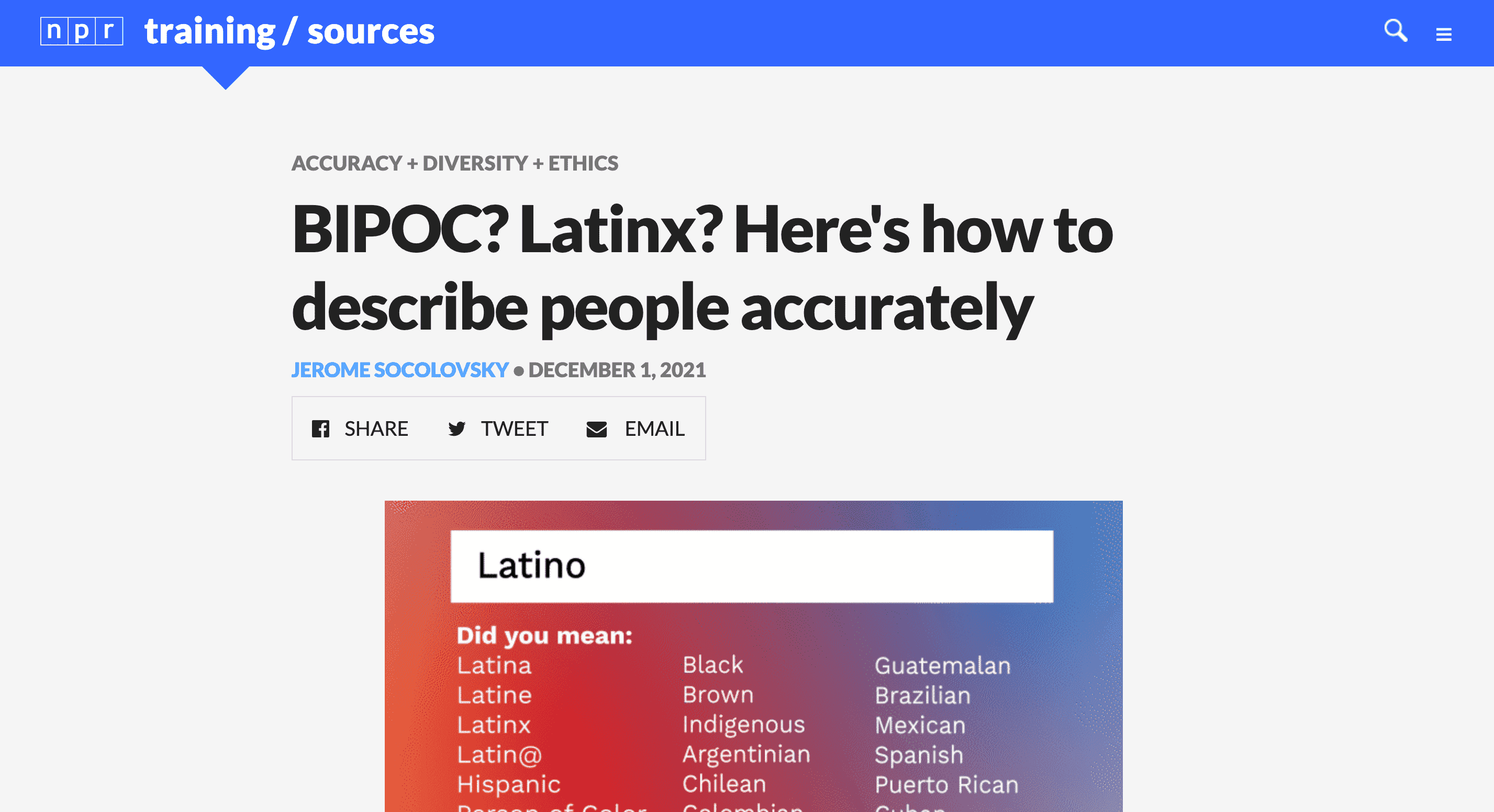 Screen capture of BIPOC? Latinx? Here's How to Describe People Accurately