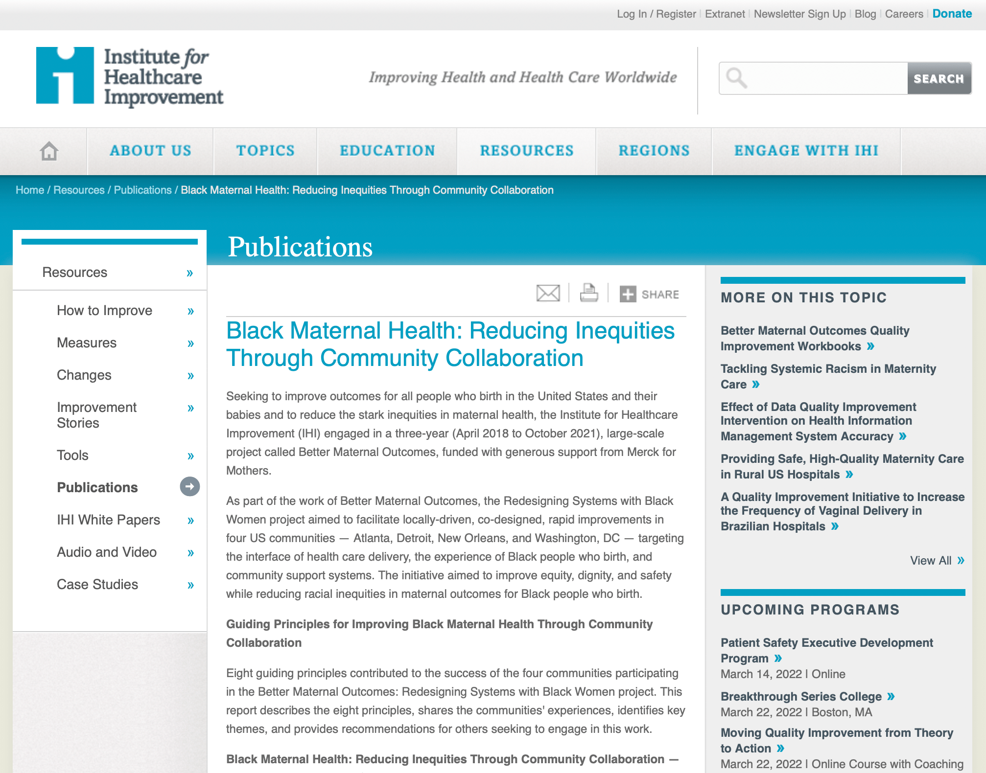 Screenshot of Black Maternal Health: Reducing Inequities Through Community Collaboration