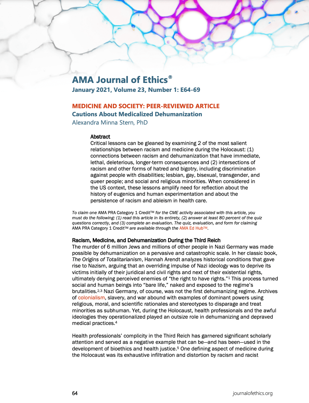 First page of Cautions About Medicalized Dehumanization