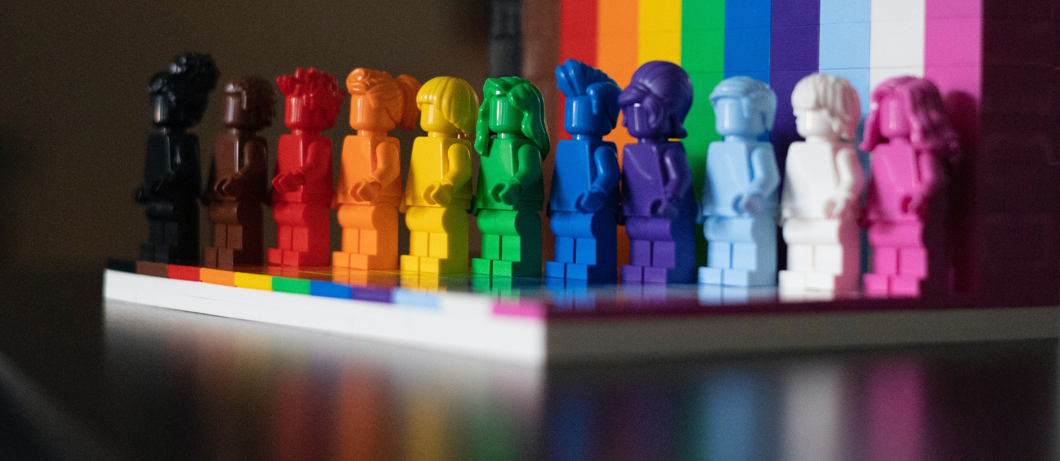 Lego people in progress pride flag colors 