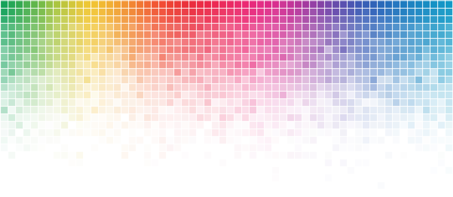 Graphic of rainbow squares fading into white