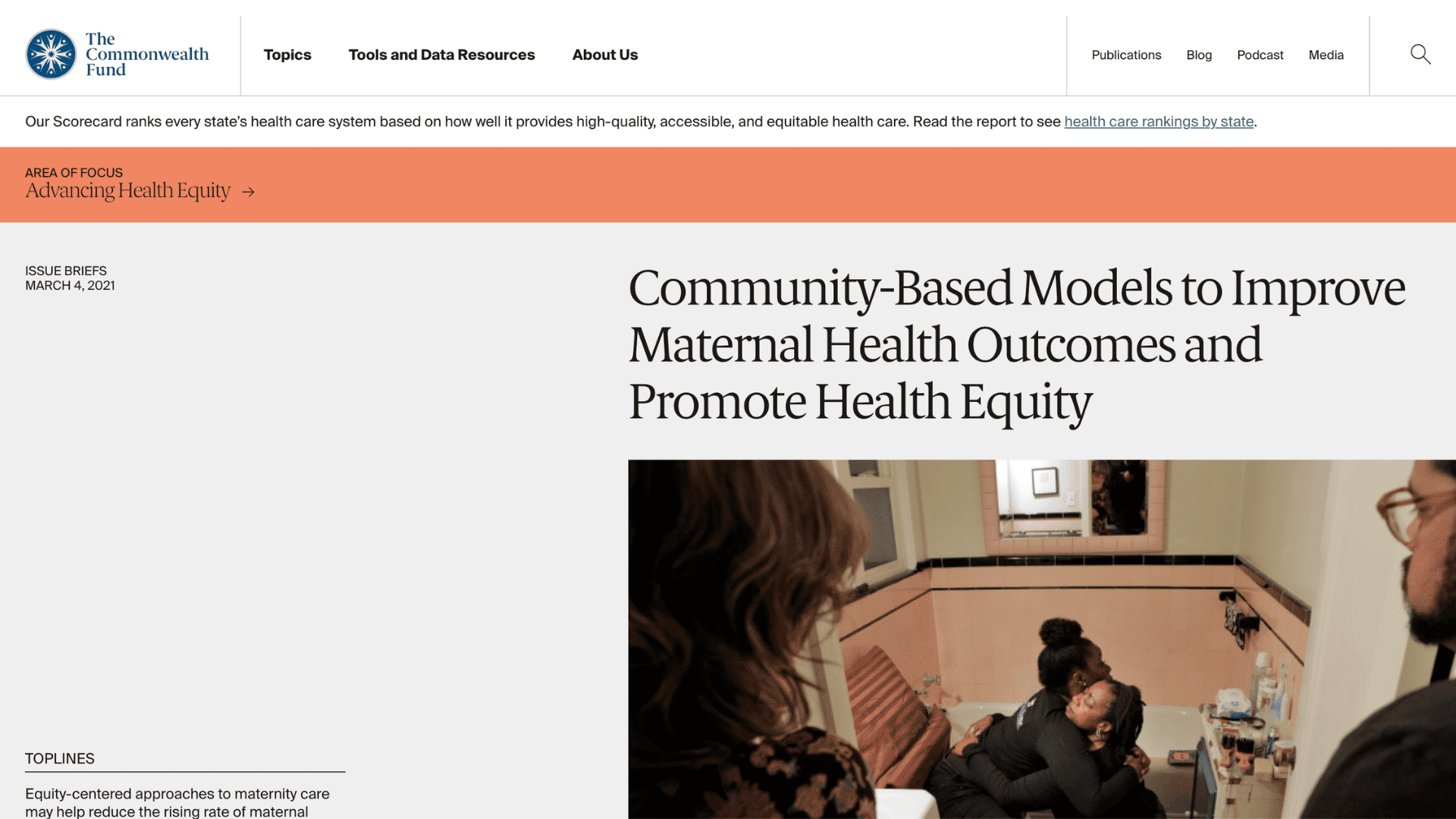 Screen capture of Community-Based Models to Improve Maternal Health Outcomes and Promote Health Equity article