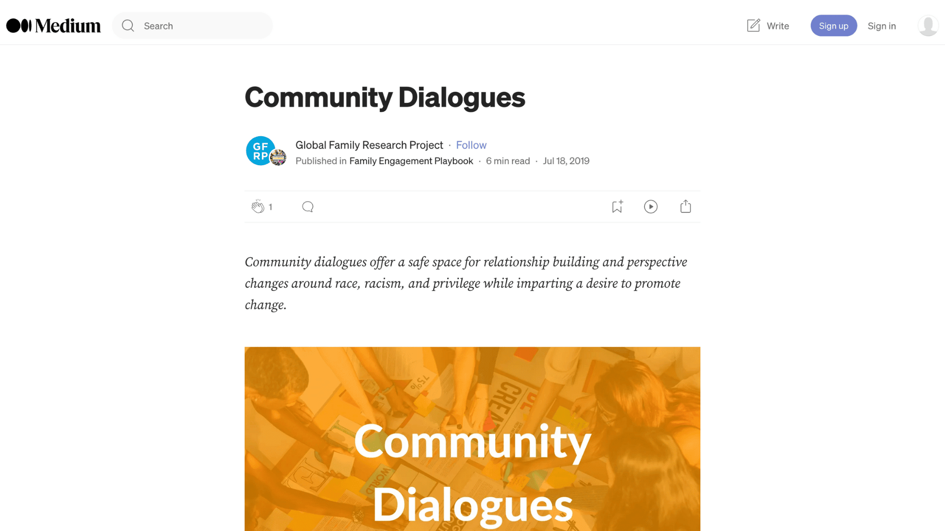 Screen capture of Community Dialogues blog webpage