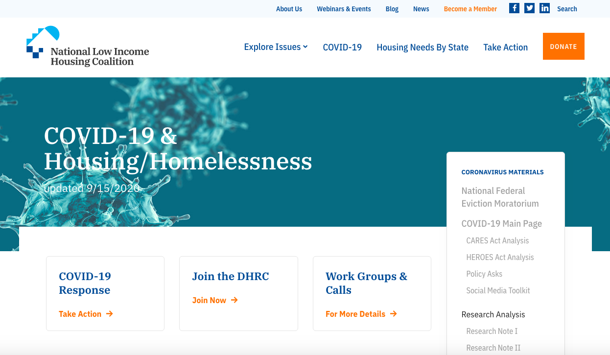 Webpage of COVID-19 & Housing/Homelessness