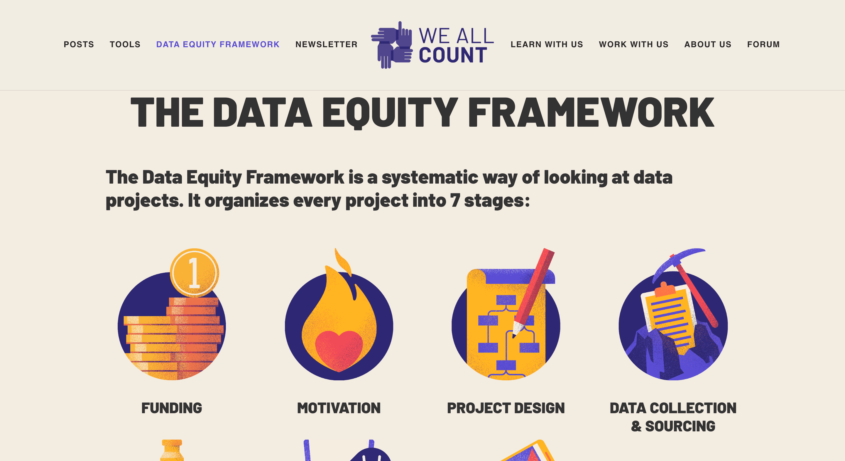 Screen capture of the Data Equity Framework webpage