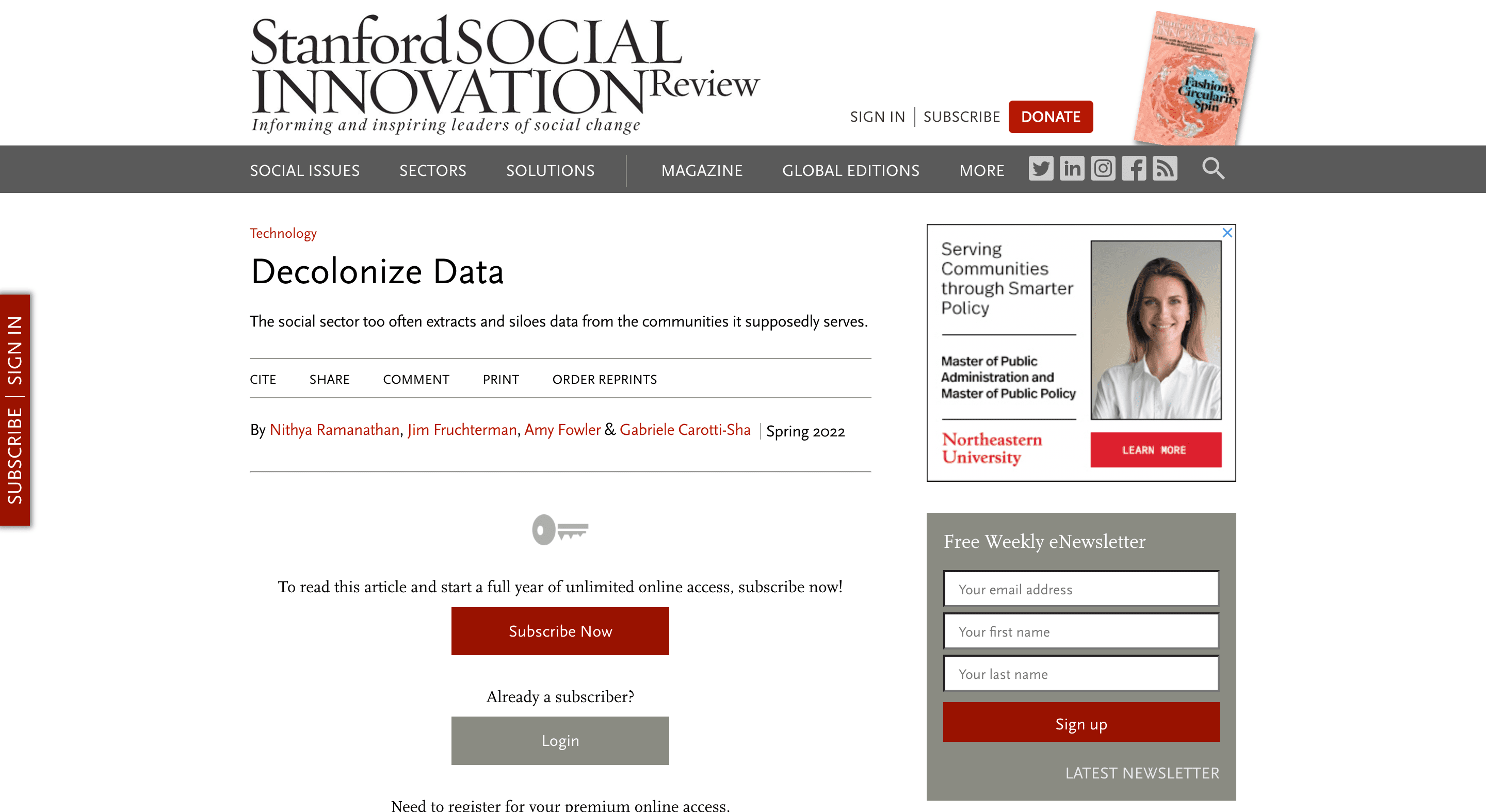 Screen capture of article cover photo: Decolonize Data