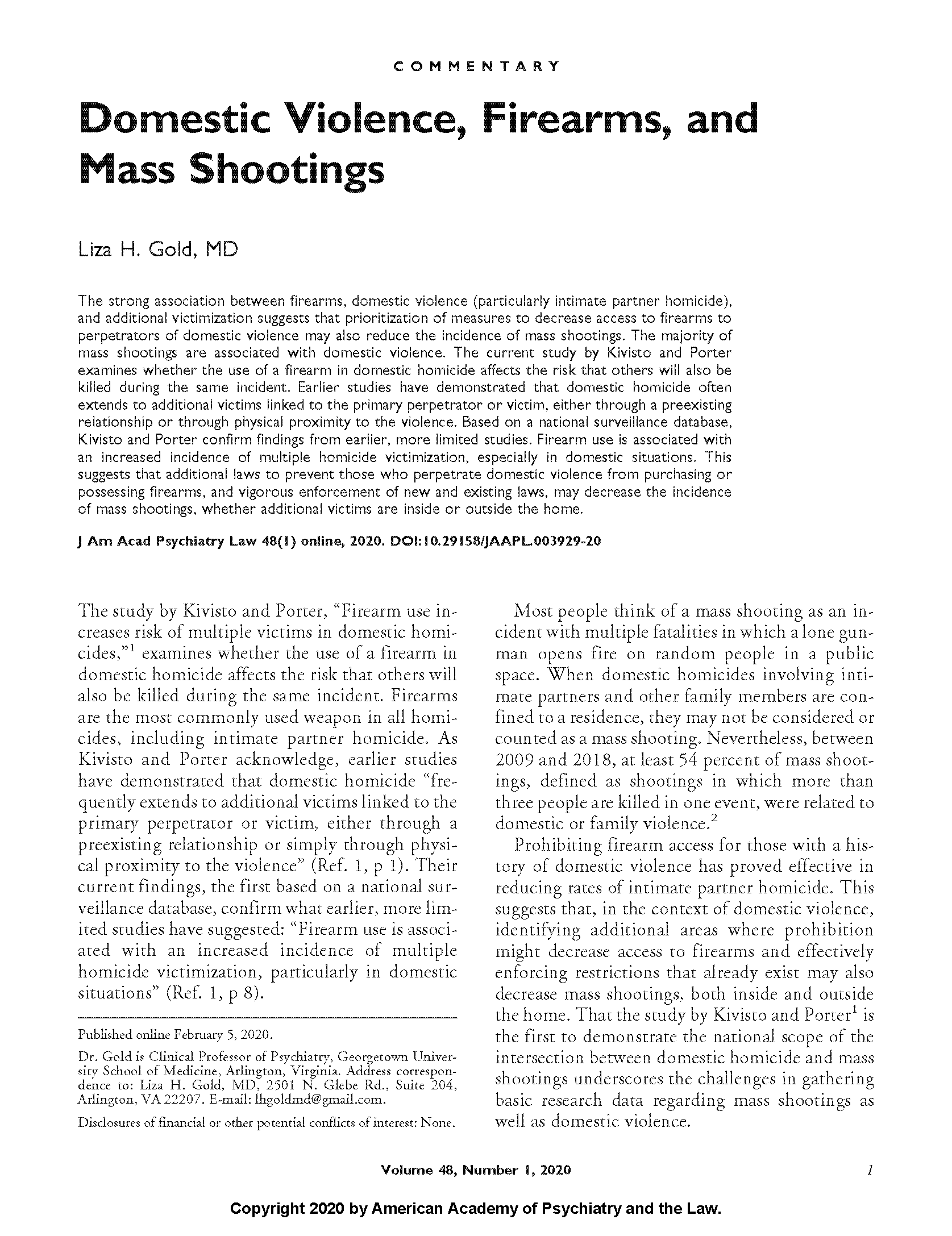 PDF Cover: Domestic Violence, Firearms, and Mass Shootings