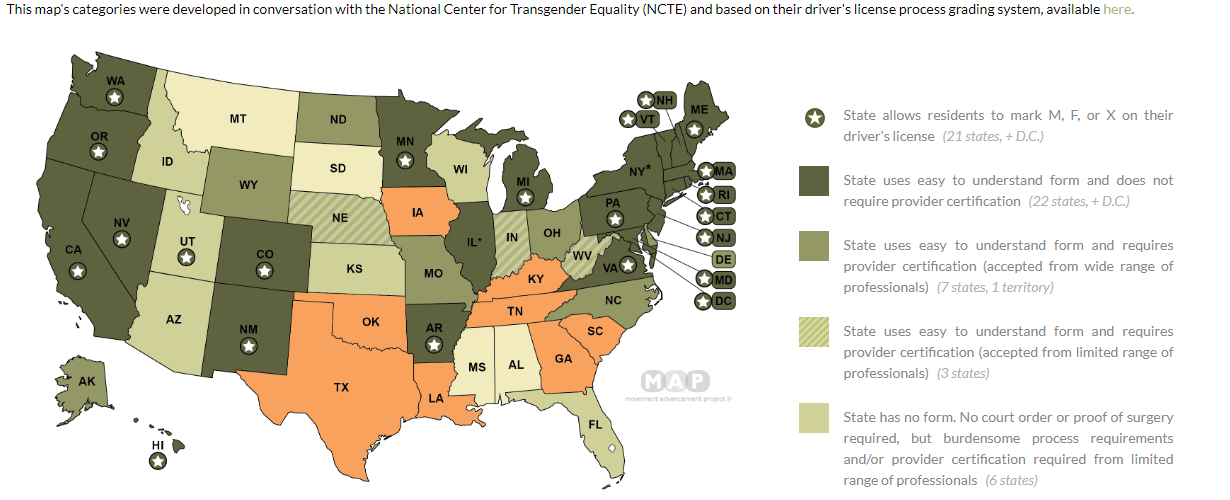 Screen shot of mapping tool: LGBTQ Identity Document Laws and Policies