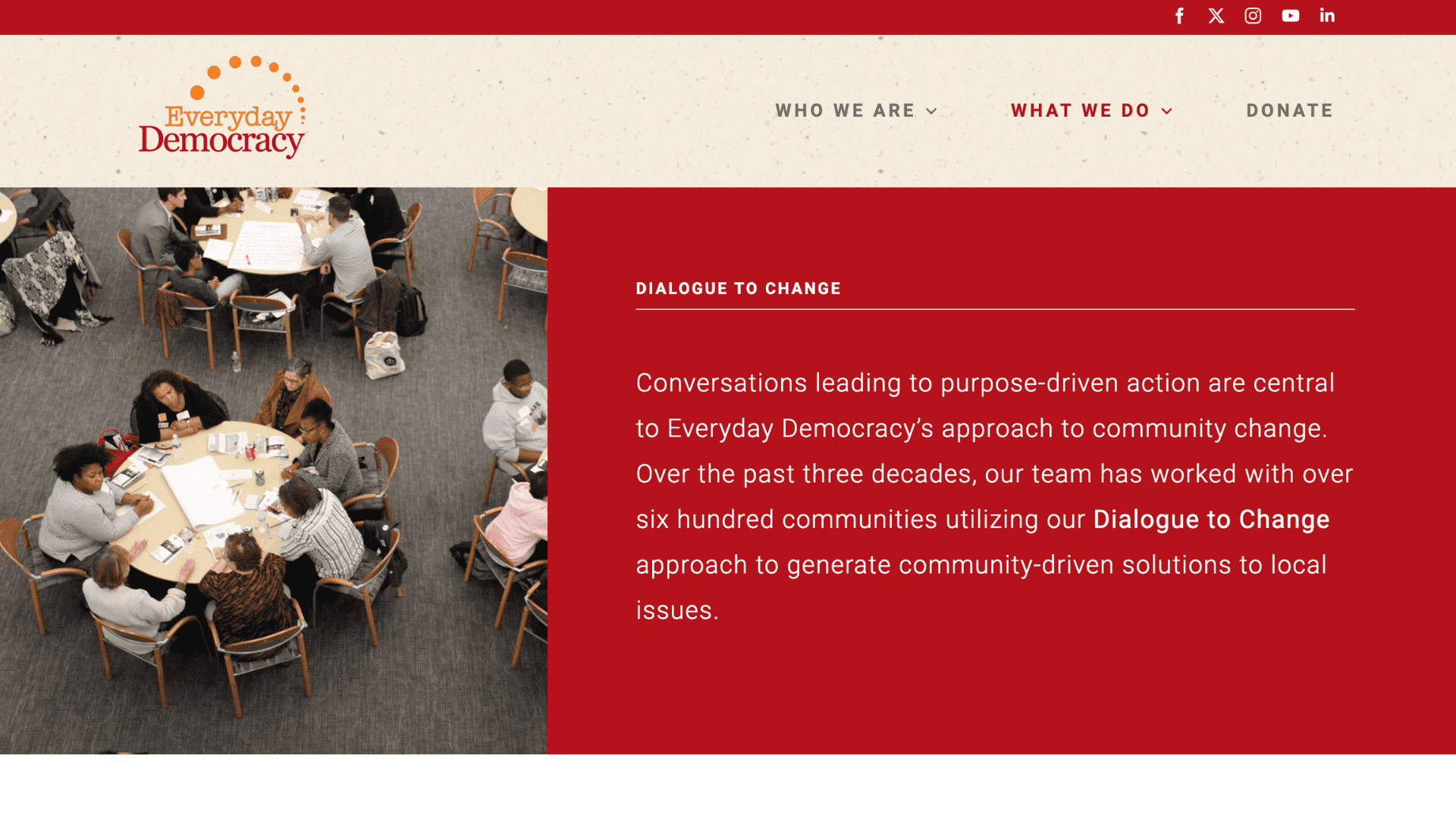 Screen capture of Dialogue to Change webpage