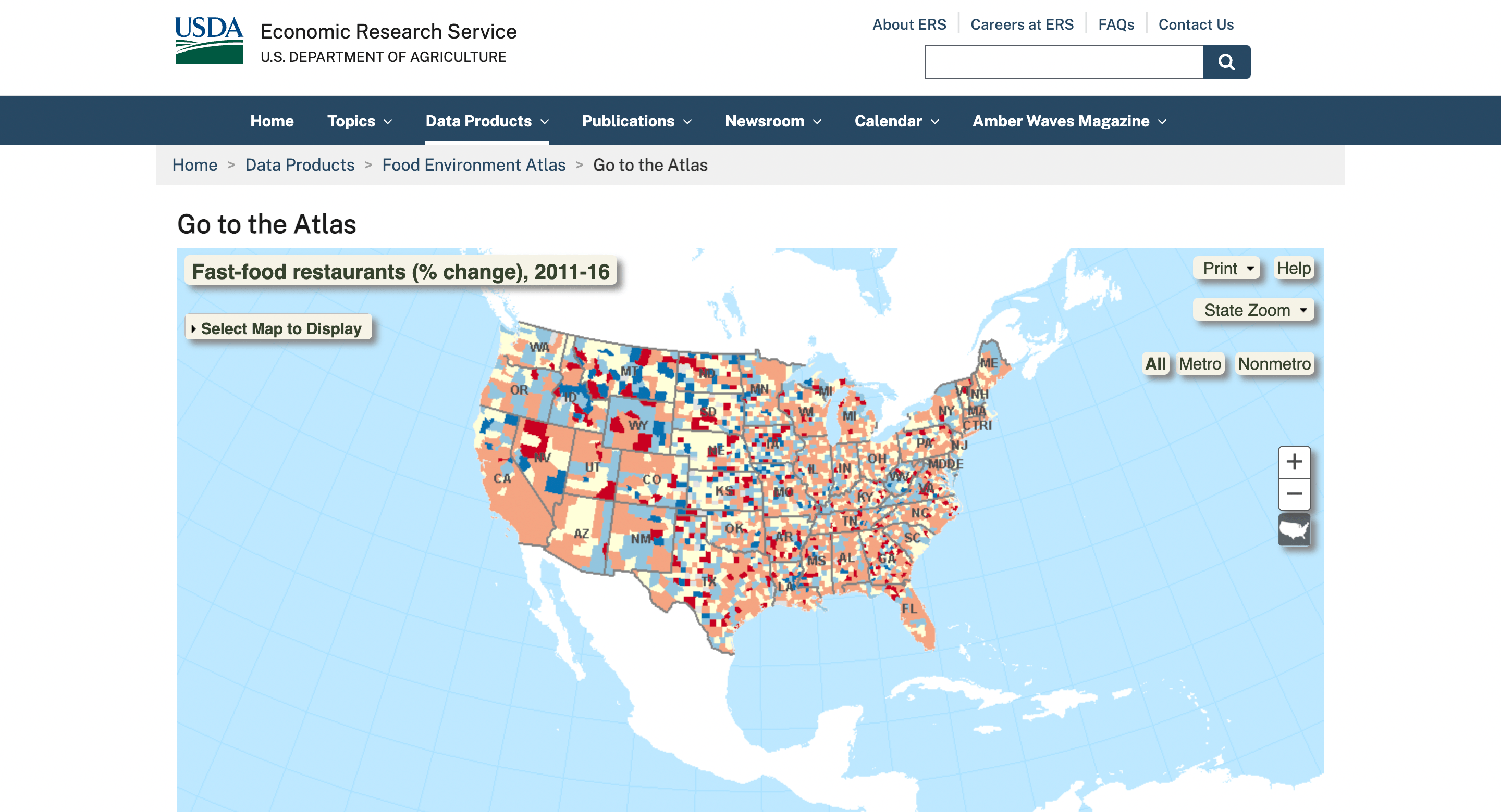 Screen capture of the Food Environment Atlas