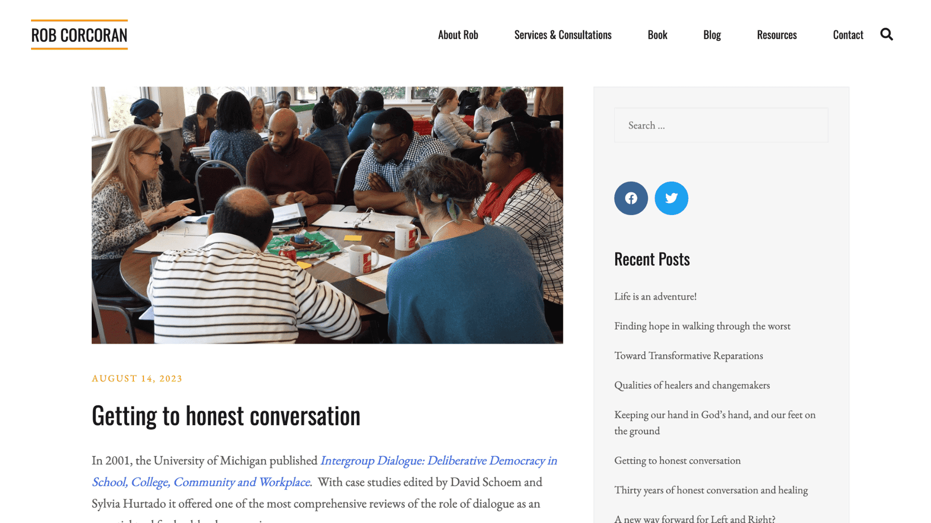 Screen capture of Getting to Honest Conversation webpage