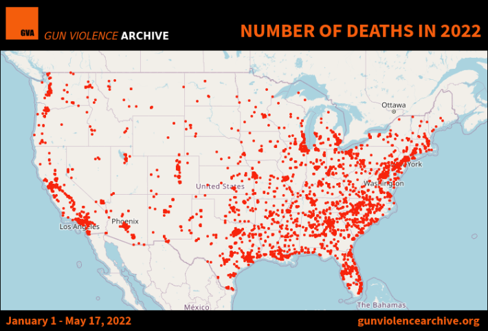 Screen shot of archive table: Gun Violence Archive
