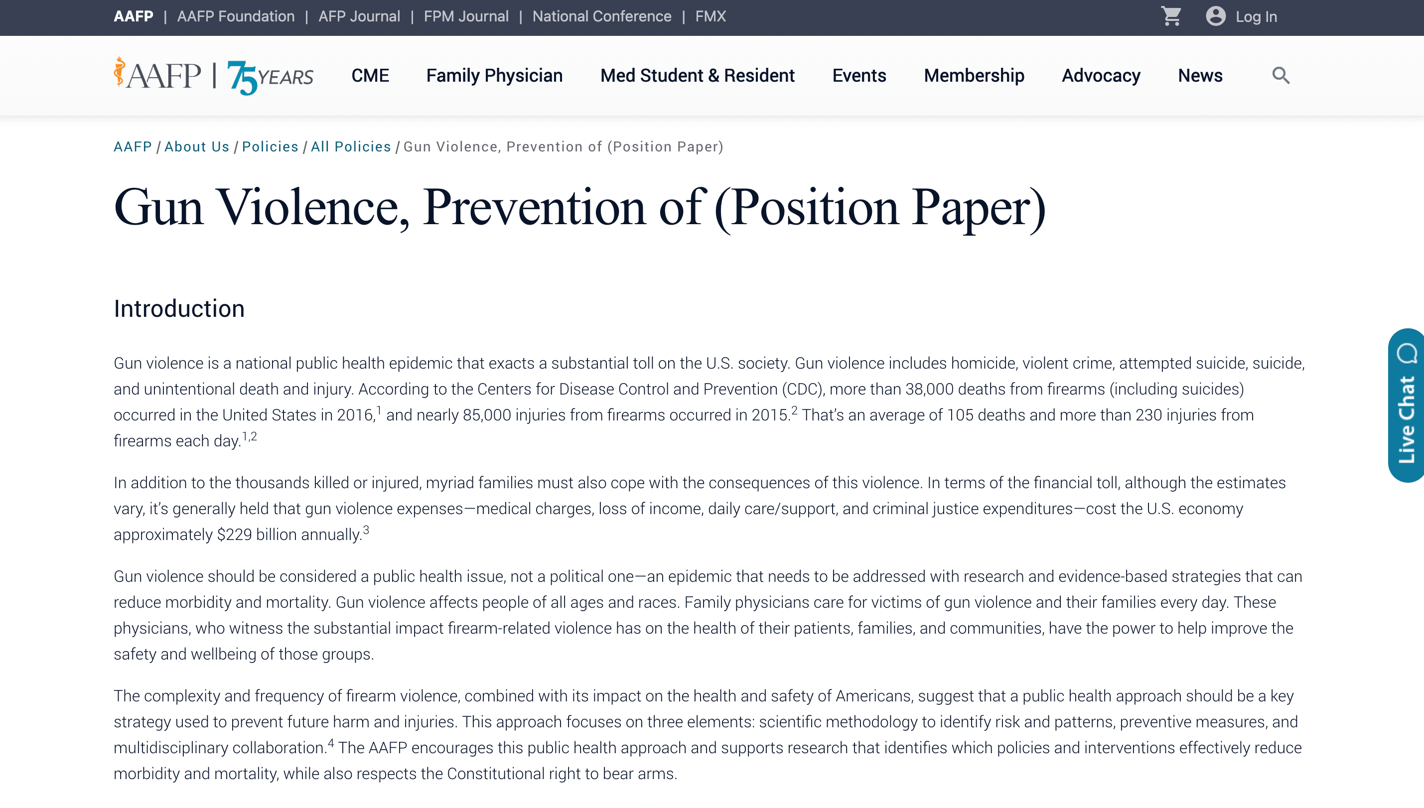 Screen capture of Prevention of Gun Violence