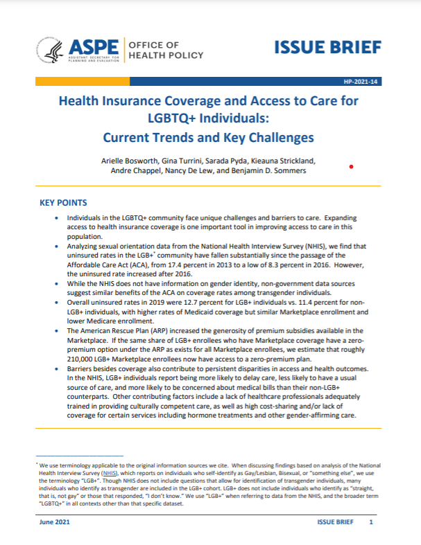 Screen grab of Health Insurance Coverage and Access to Care for LGBTQ+ Individuals: Current Trends and Key Challenges