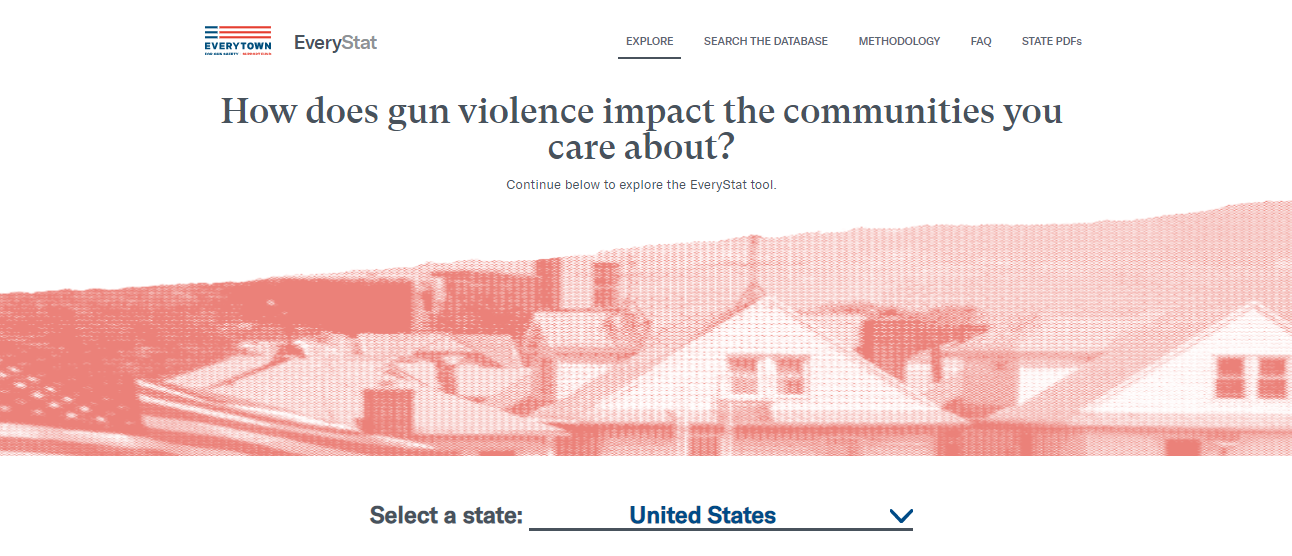 Screen shot of top of tool: How Does Gun Violence Impact the Communities You Care About?