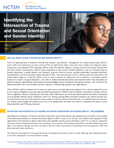 PDF Cover: Identifying the Intersection of Trauma and Sexual Orientation and Gender Identity