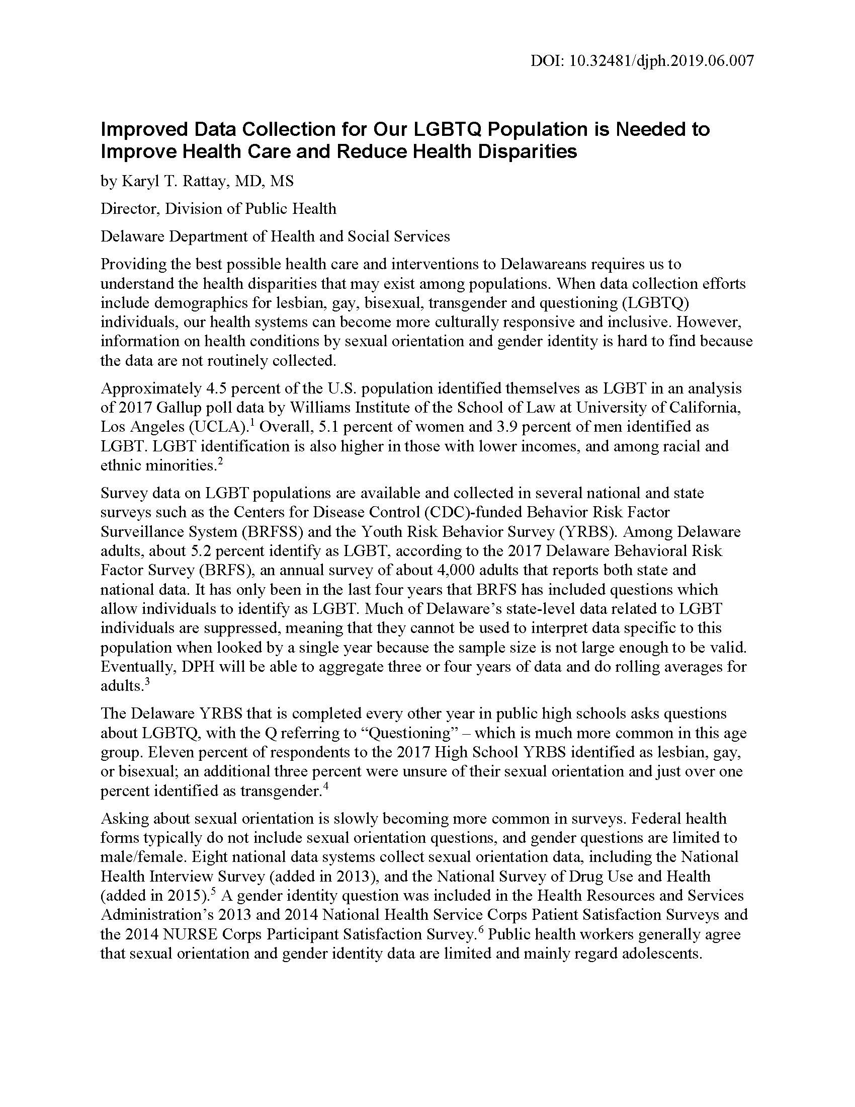 PDF Cover: Improved Data Collection for Our LGBTQ Population is Needed to Improve Health Care and Reduce Health Disparities