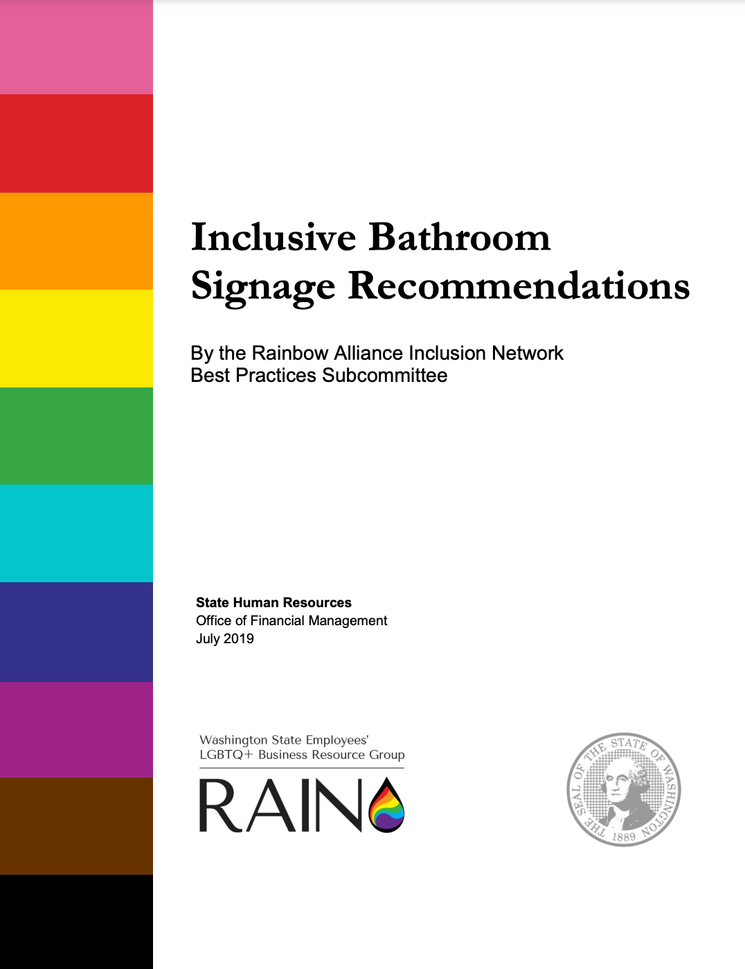 Cover page of Inclusive Bathroom Signage Recommendations document