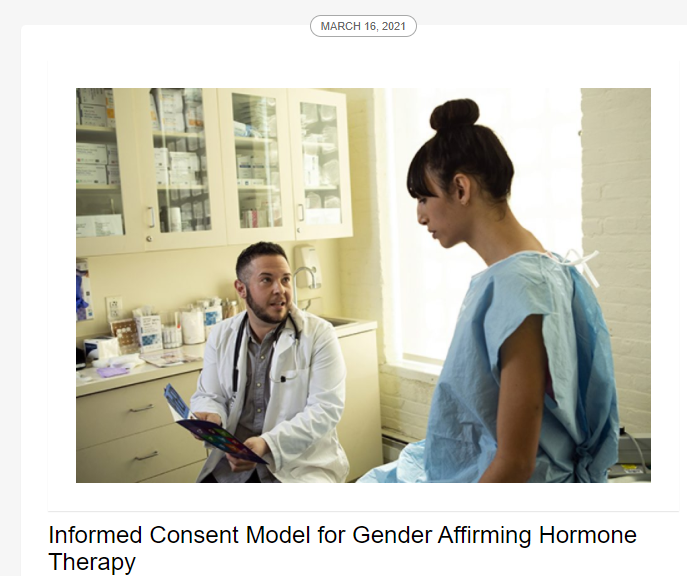Screenshot of webpage: Informed Consent Model for Gender Affirming Hormone Therapy
