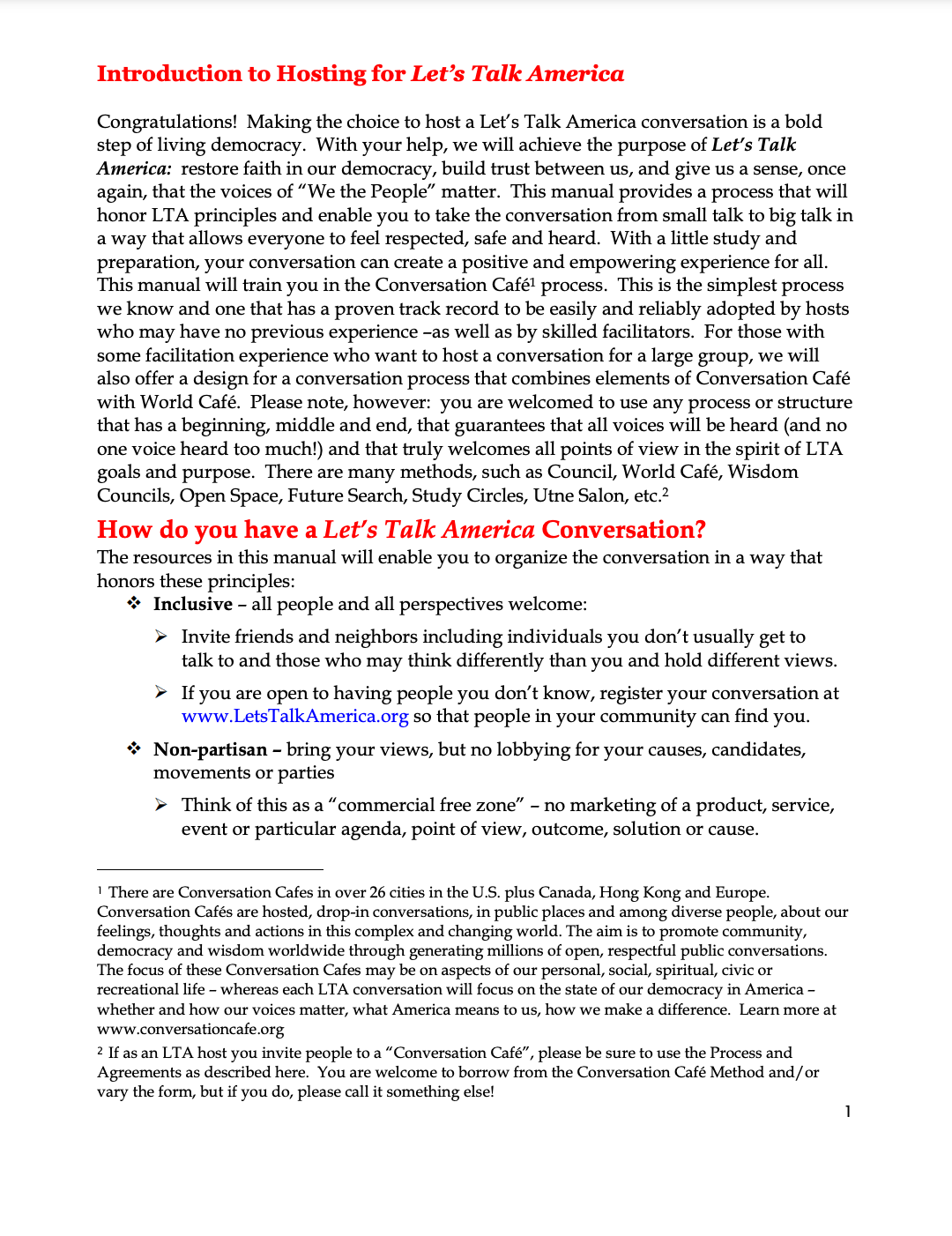 First page of Introduction to Hosting For Let’s Talk America document