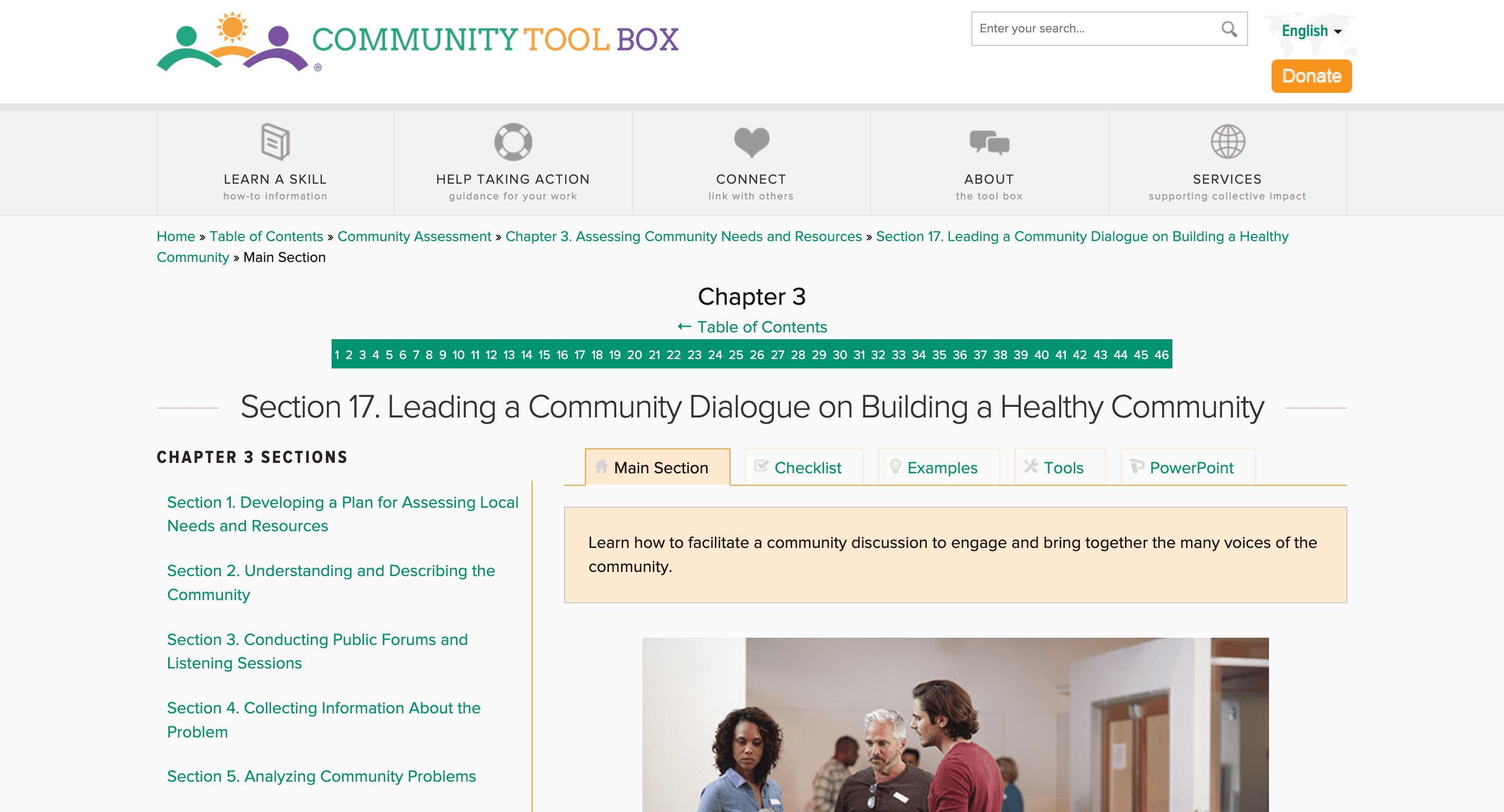 Screen capture of Leading a Community Dialogue on Building a Healthy Community webpage
