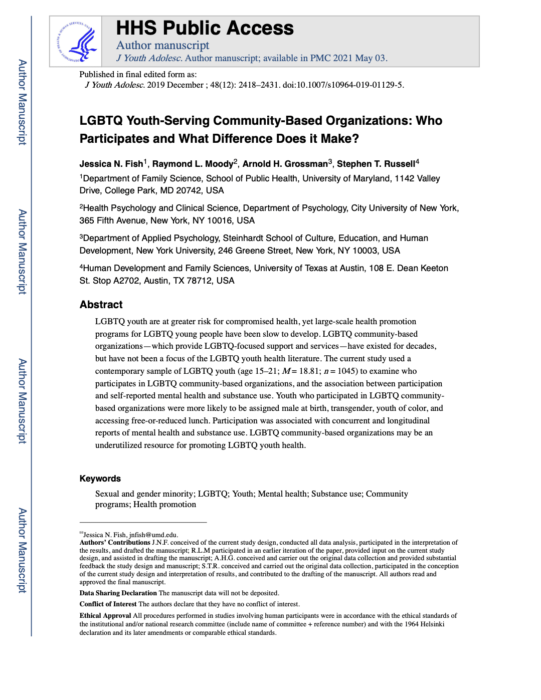 First page of LGBTQ Youth-Serving Community-Based Organizations: Who Participates and What Difference Does it Make?