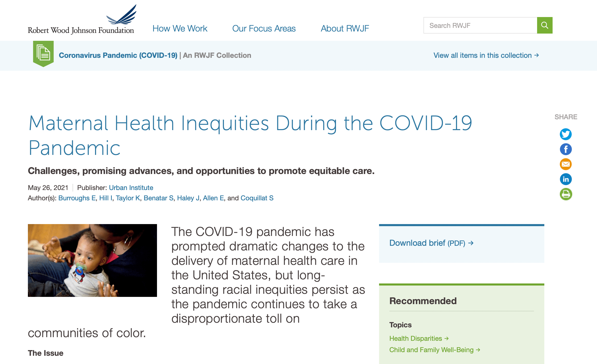 Screenshot of Maternal Health Inequities During the COVID-19 Pandemic