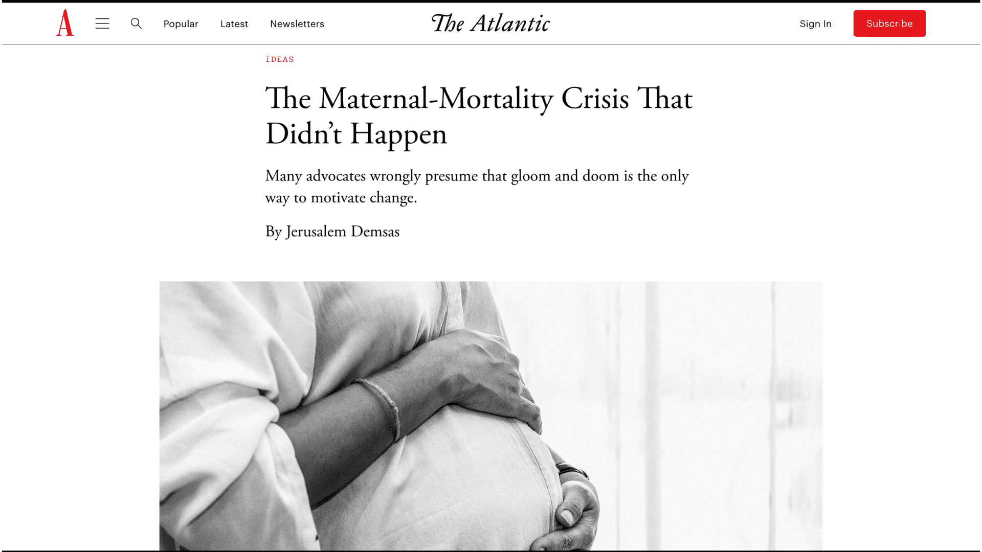 Screen capture of The Maternal-Mortality Crisis That Didn’t Happen article