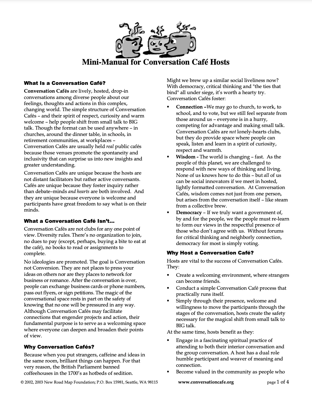 First page of Mini-Manual for Conversation Café Hosts document