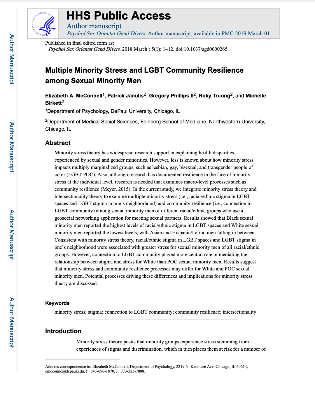 First page of Multiple Minority Stress and LGBT Community Resilience among Sexual Minority Men article