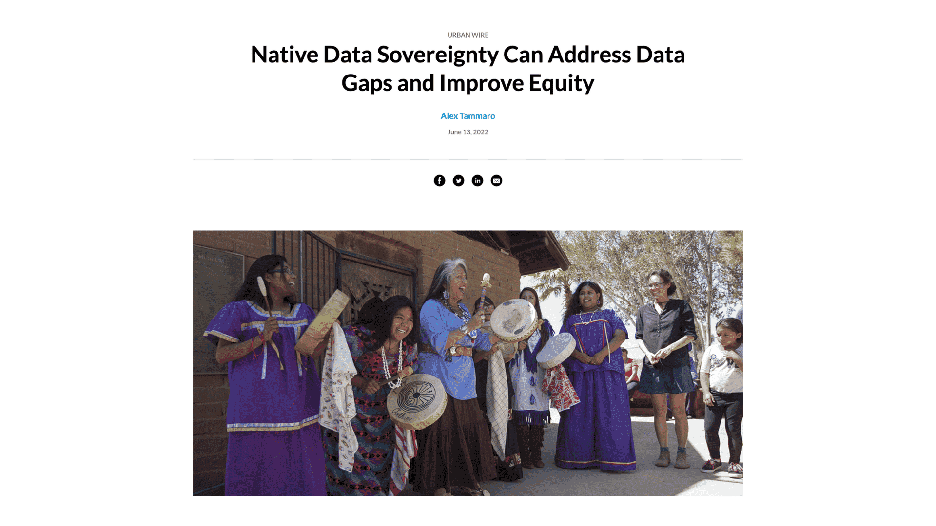 Screen capture of Native Data Sovereignty Can Address Data Gaps and Improve Equity blog post