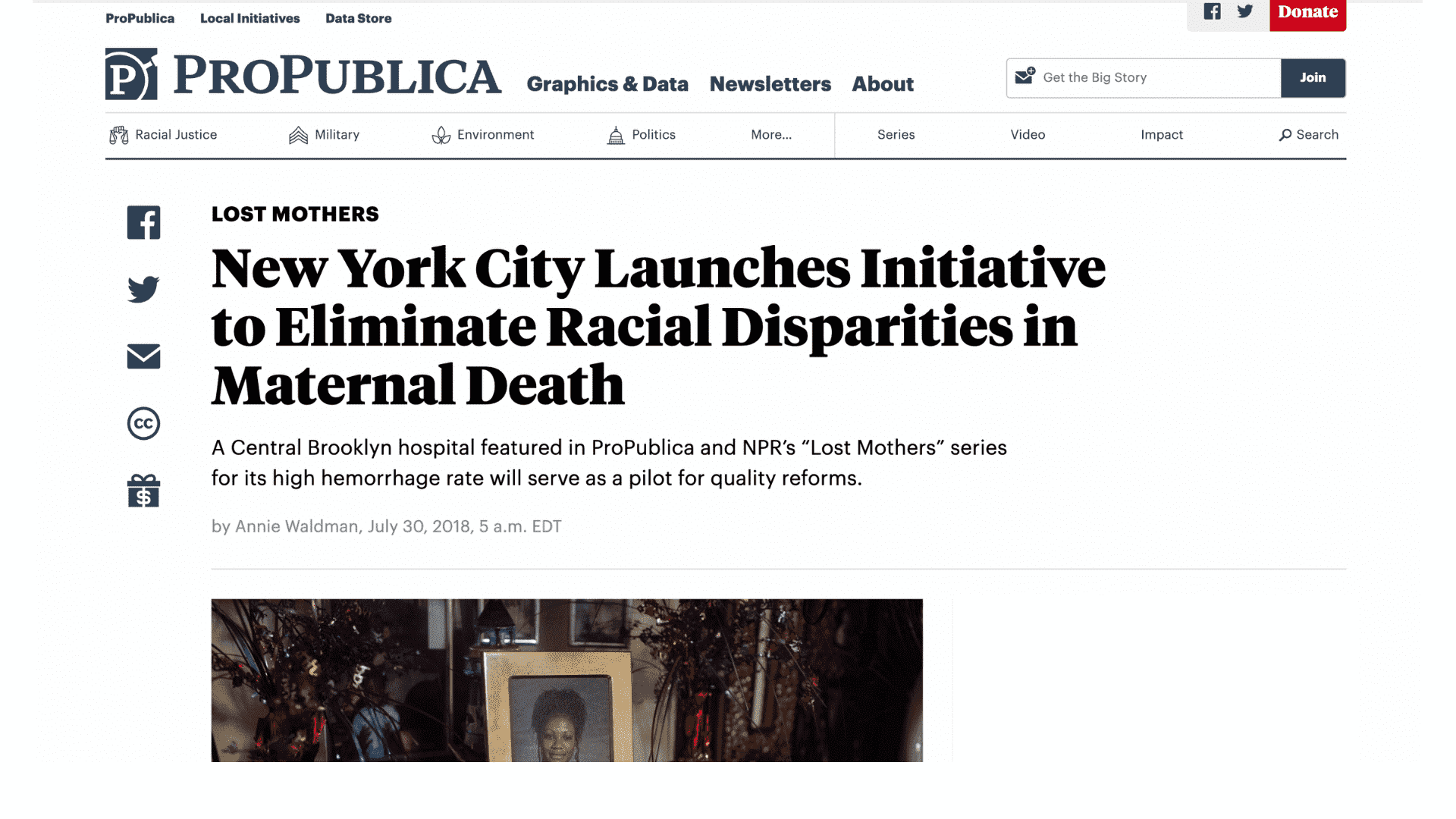 Screen capture of New York City Launches Initiative to Eliminate Racial Disparities in Maternal Death
