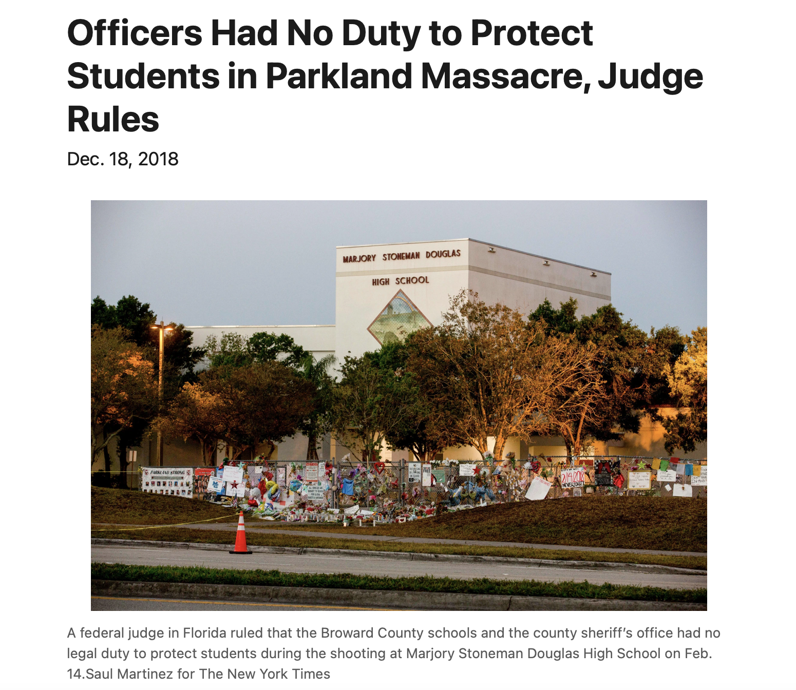 Officers Had No Duty to Protect Students in Parkland Massacre, Judge Rules