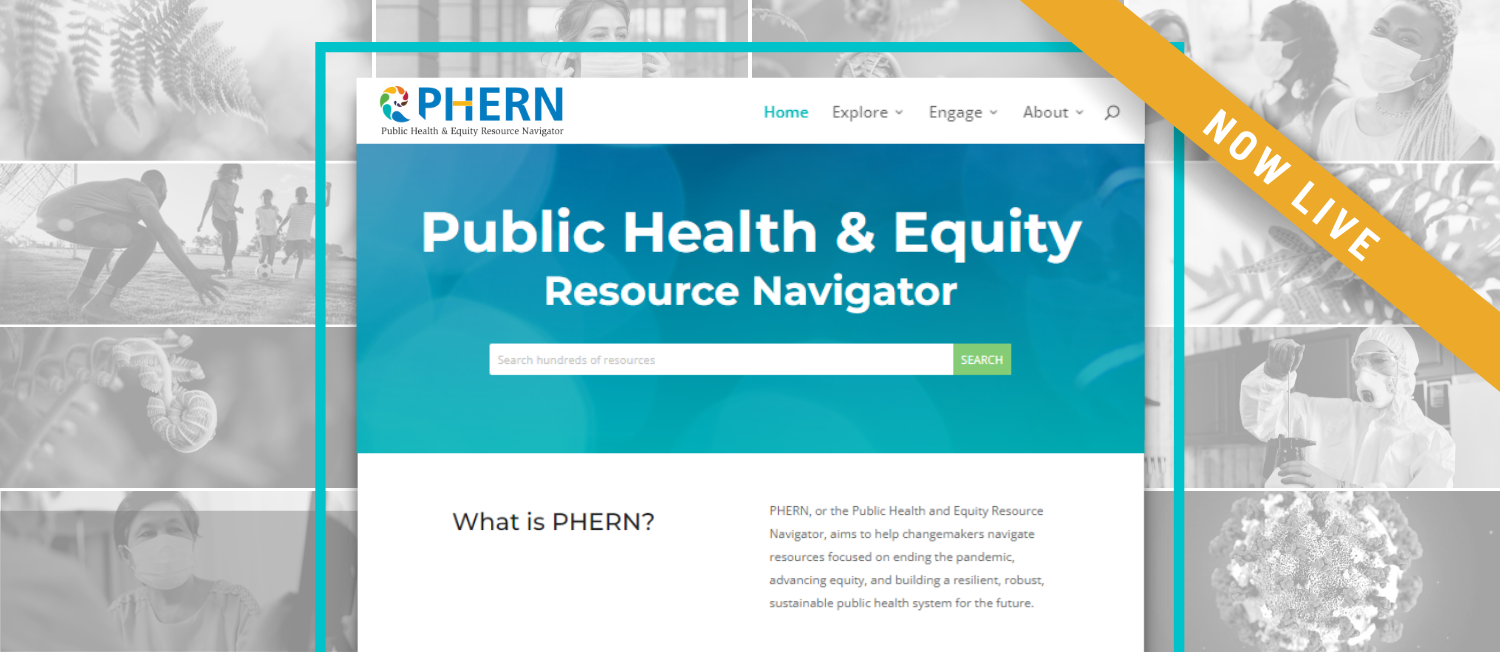 Screenshot of home page of PHERN with yellow banner that reads 