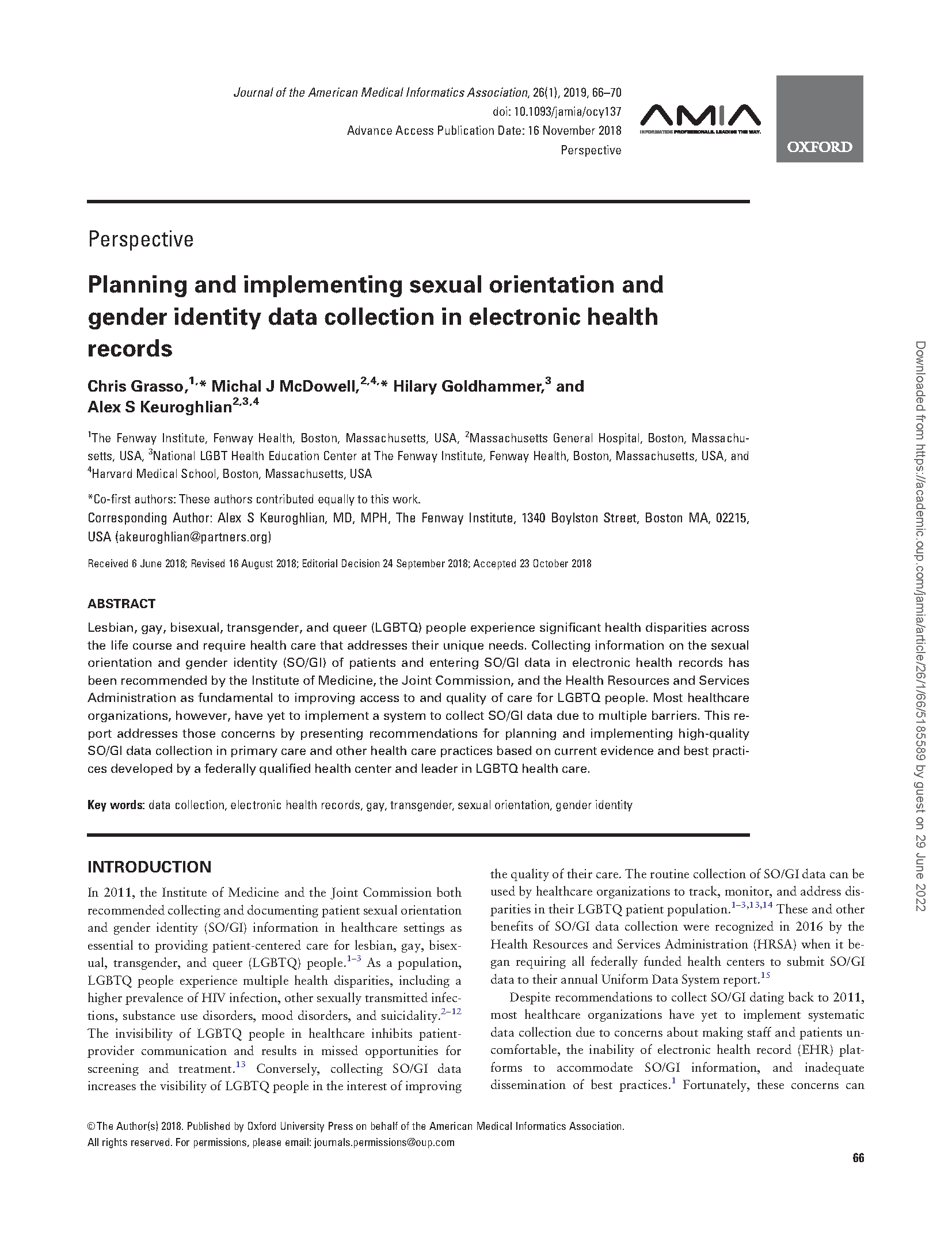 PDF Cover: Planning and Implementing Sexual Orientation and Gender Identity Data Collection in Electronic Health Records