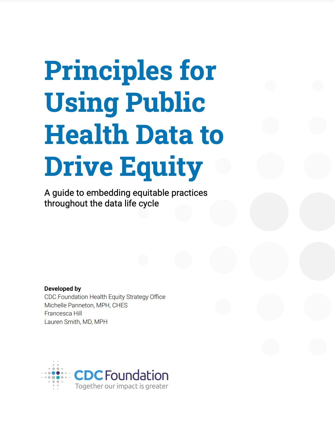 Cover page of Principles for Using Public Health Data to Drive Equity