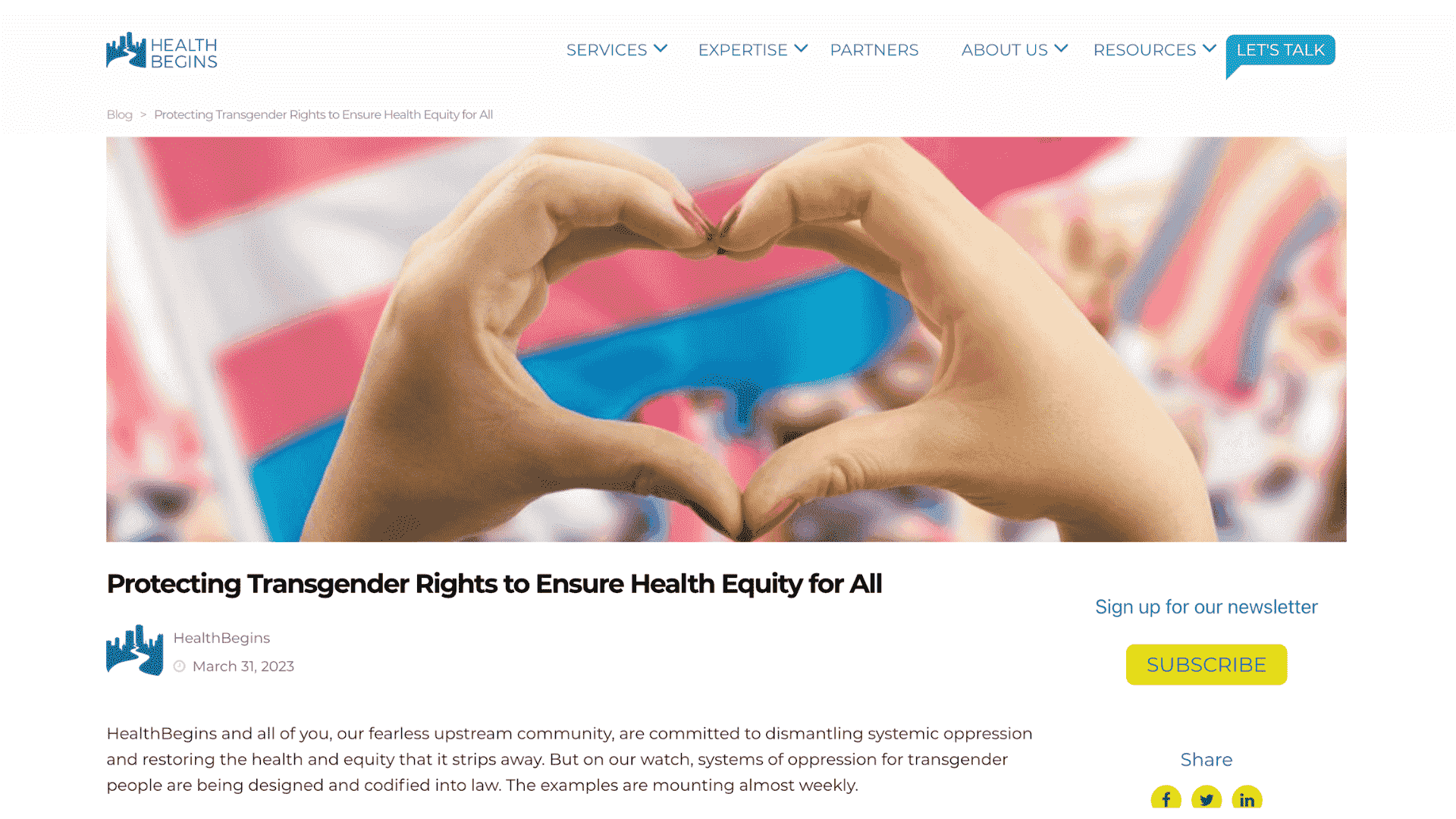 Screen capture of Protecting Transgender Rights to Ensure Health Equity for All blog post