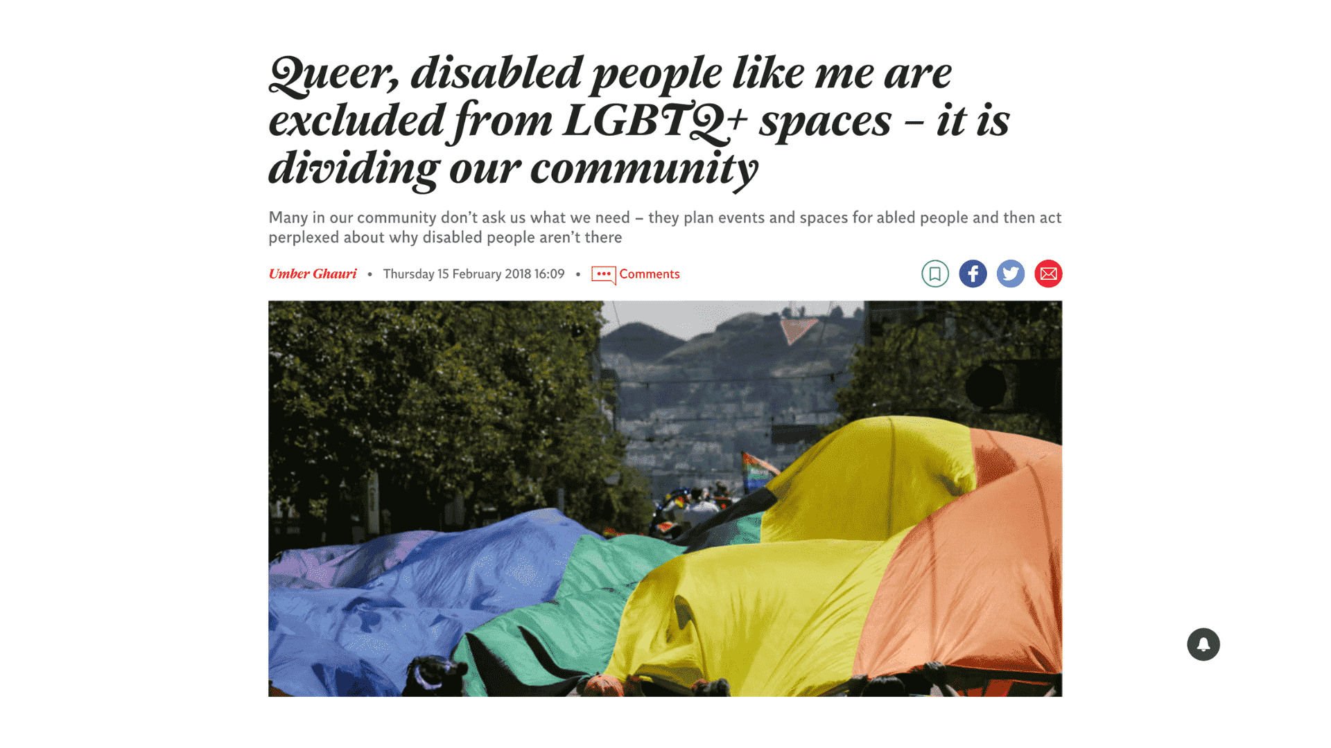 Screen capture of Queer, Disabled People Like Me Are Excluded From LGBTQ+ Spaces – It Is Dividing Our Community article