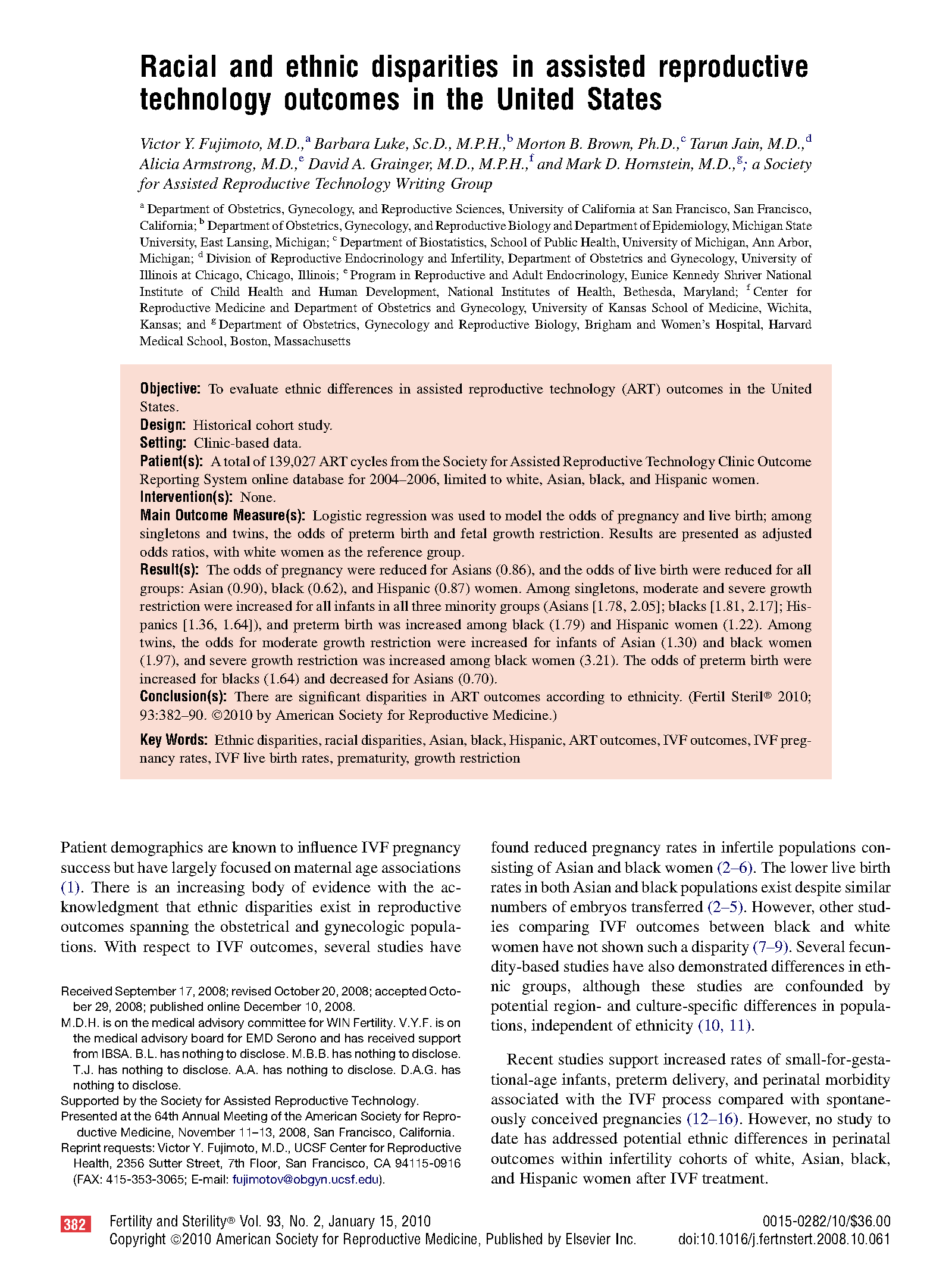 PDF Cover: Racial and Ethnic Disparities in Assisted Reproductive Technology Outcomes in the United States
